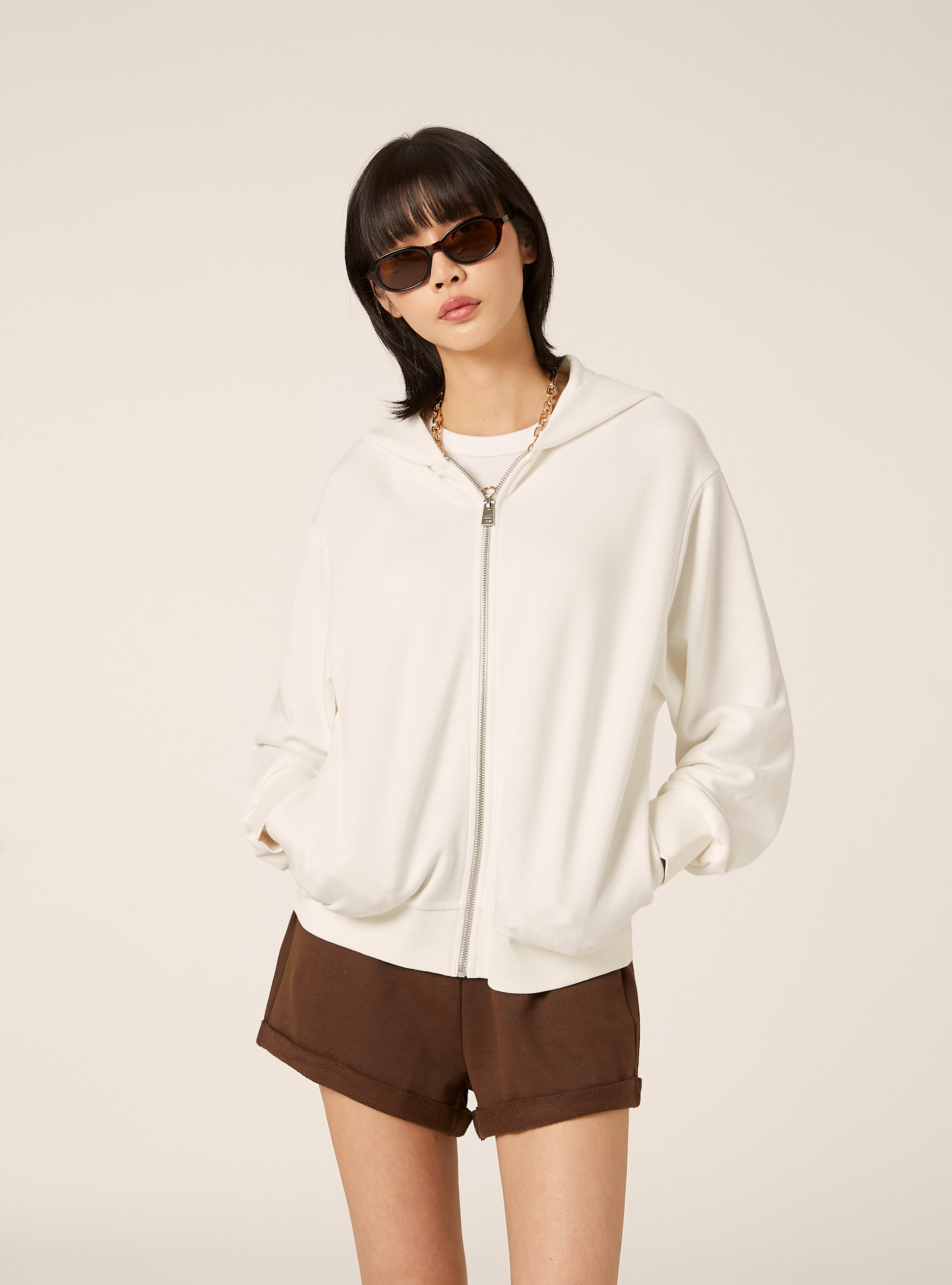 Sudadera con cremallera y corte recto, WH1 OFF WHITE