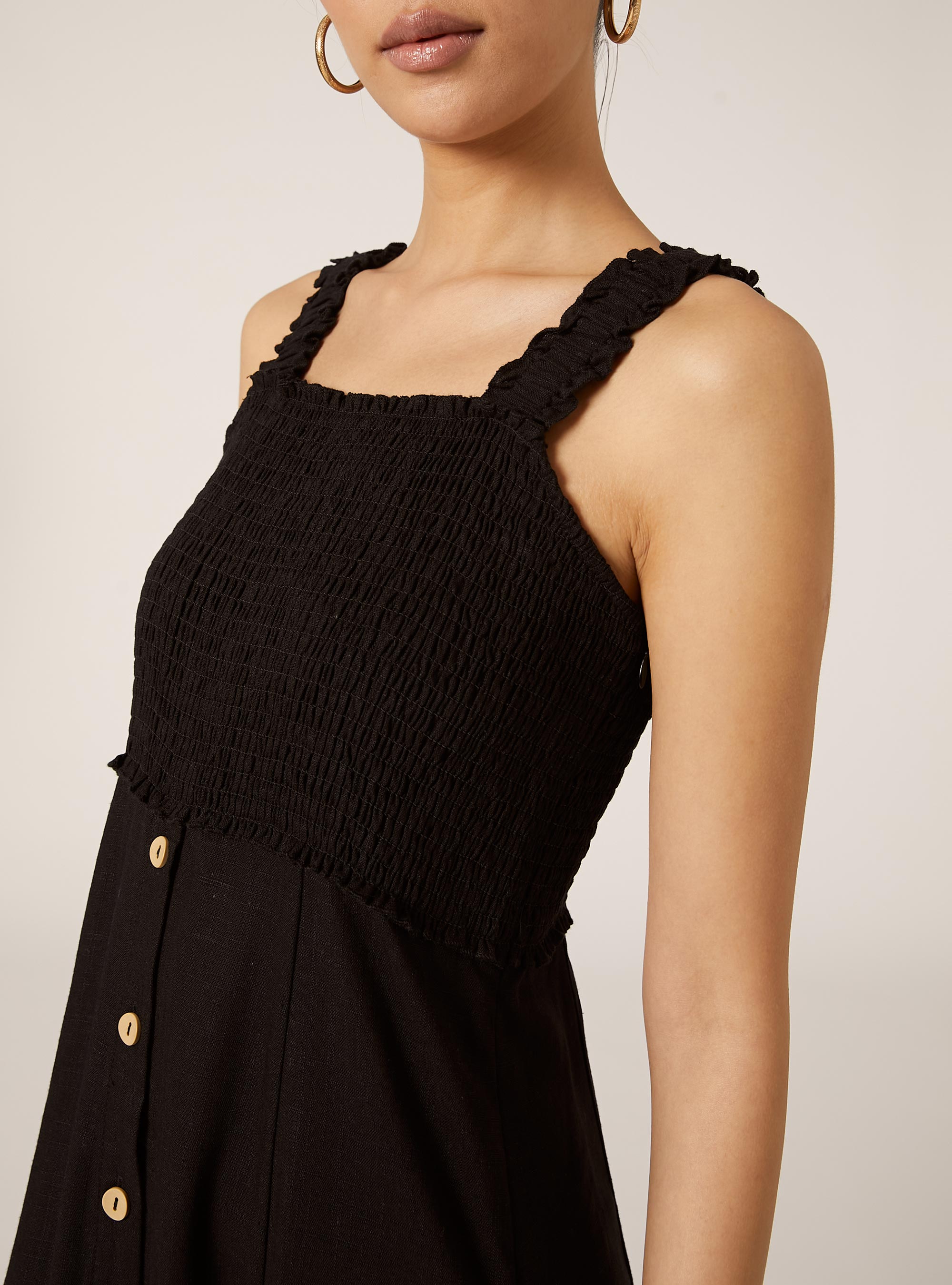Linen blend midi dress, BK1 BLACK