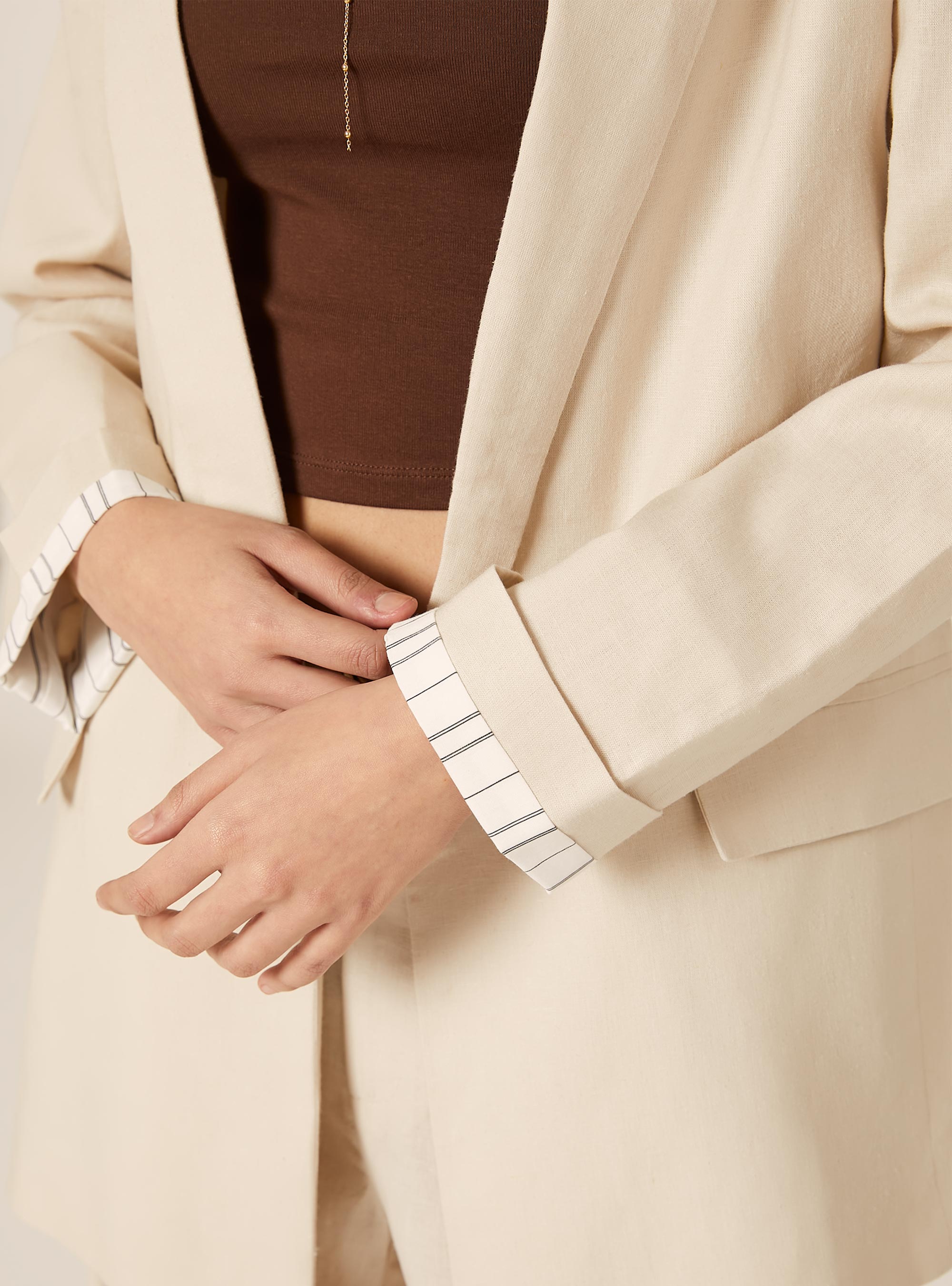 Open Linen Blend Blazer, BG2 BEIGE MEDIUM