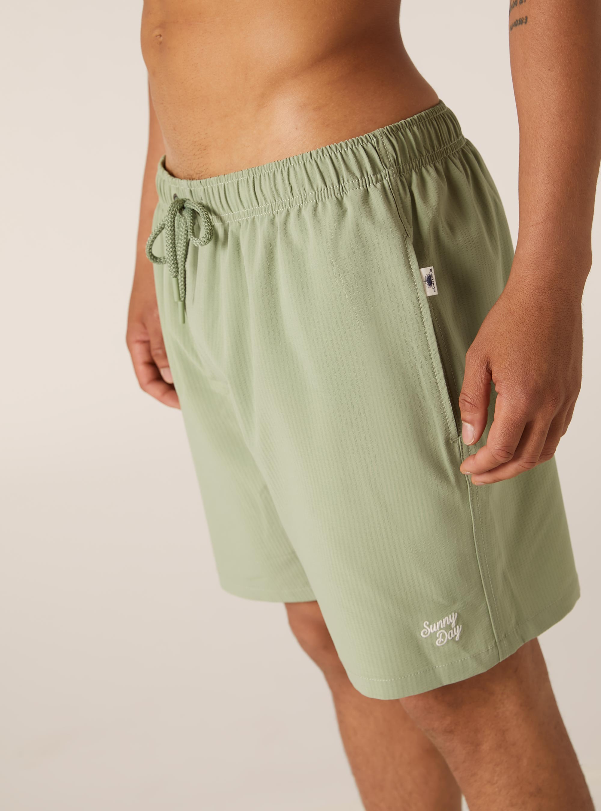 Unifarbener Seersucker-Badeanzug, SG2 SAGE MEDIUM