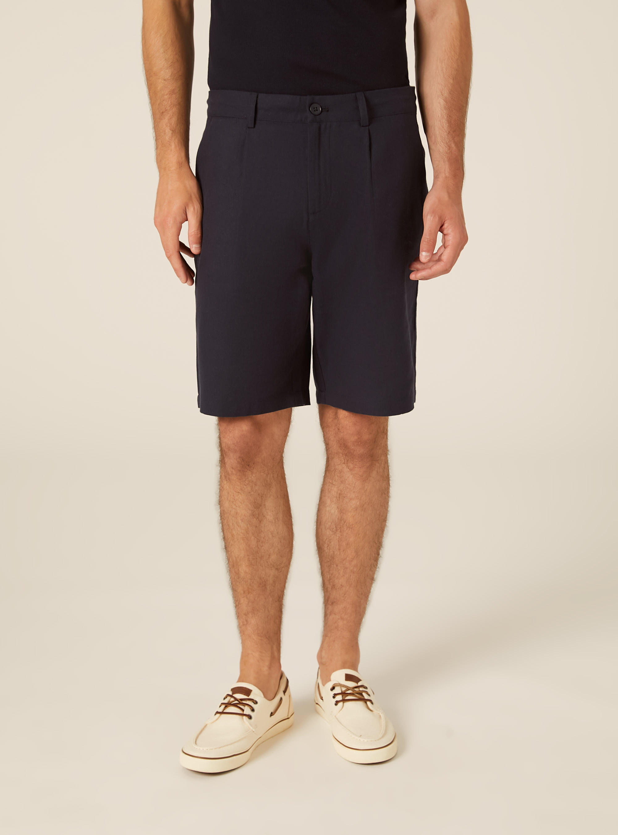 Linen Blend Bermuda Shorts, NA1 NAVY DARK
