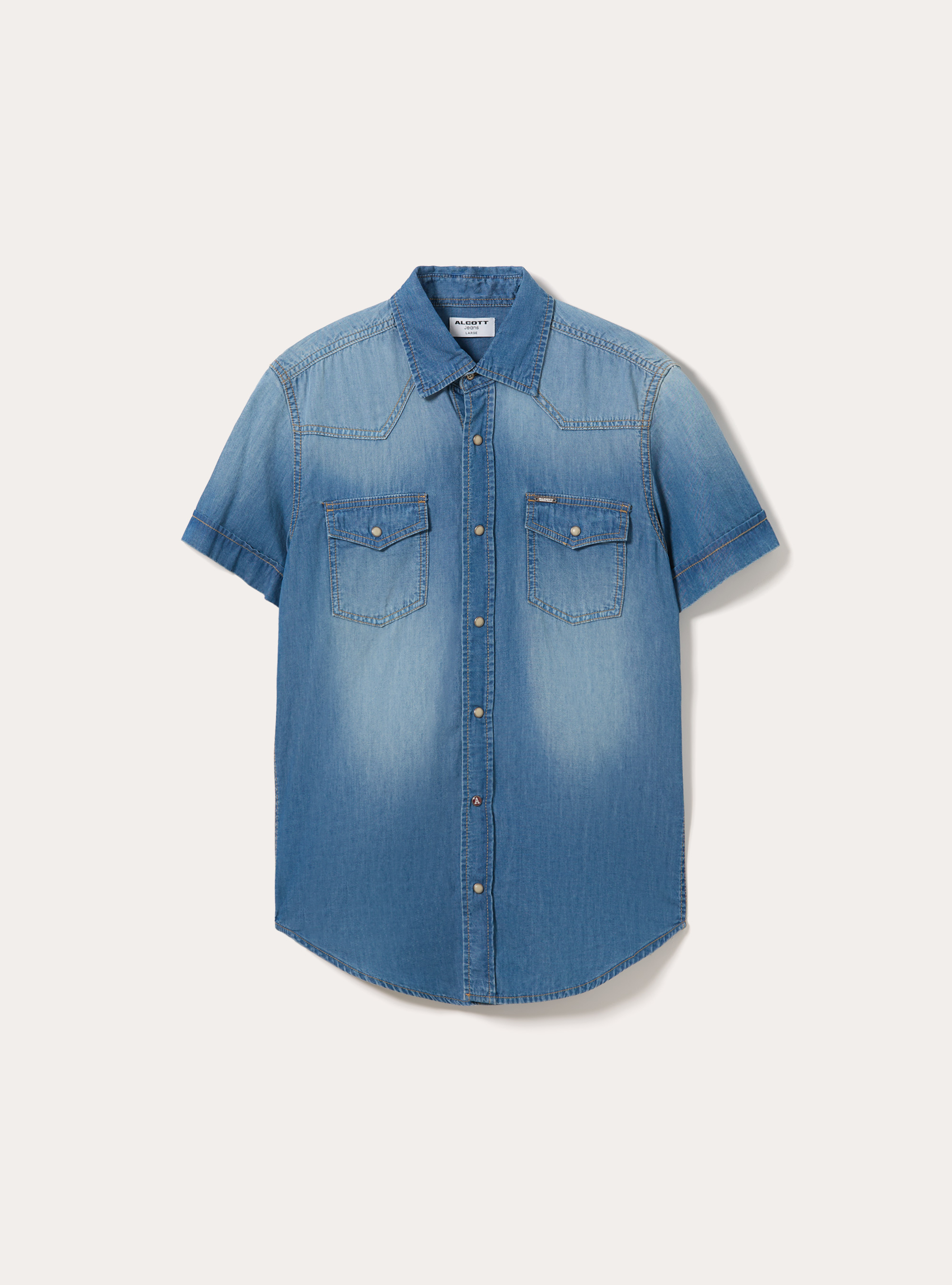 Short Sleeve Western Denim Shirt, D003 MEDIUM BLUE