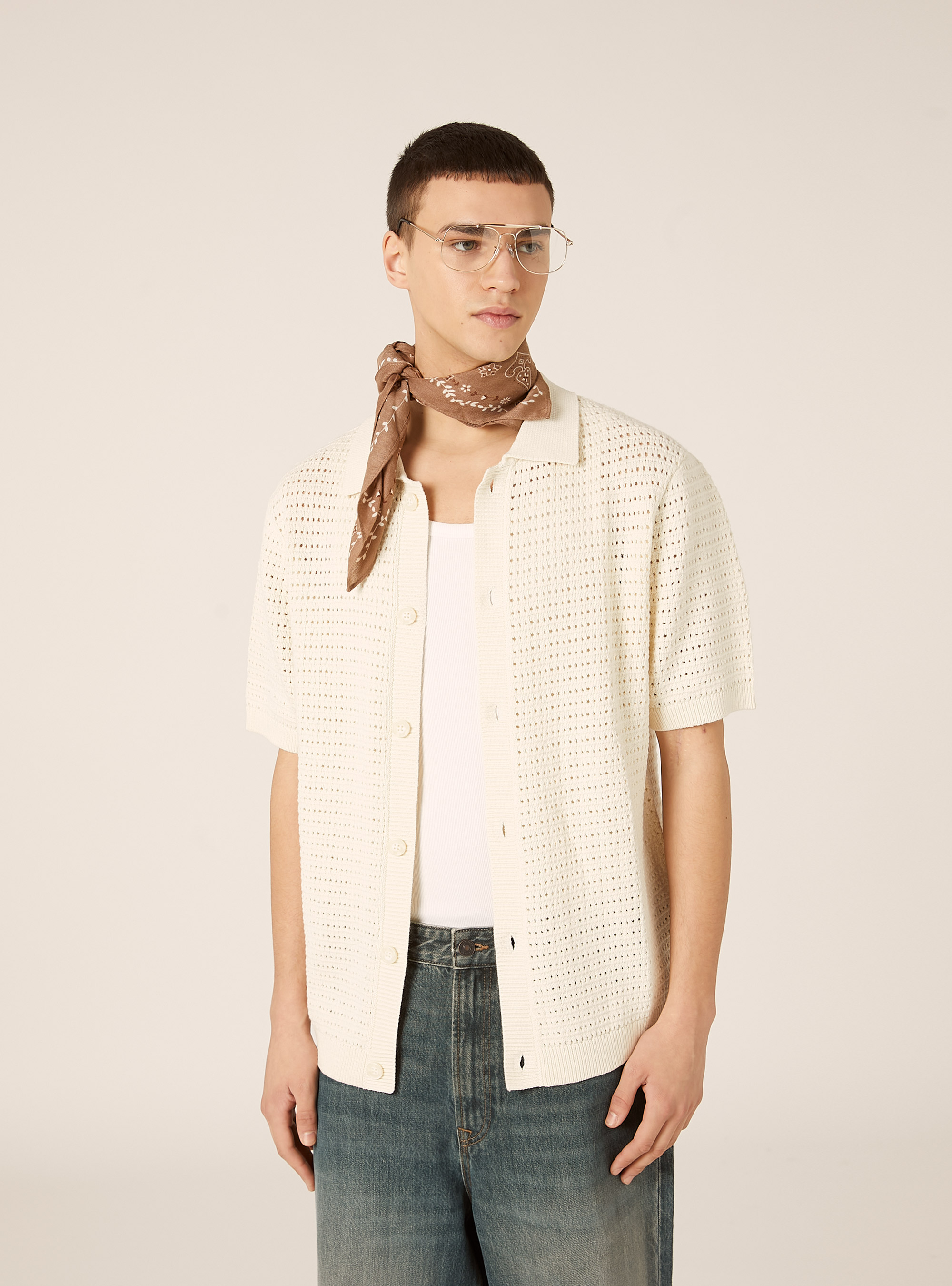 Strickjacke mit Lochmuster, CR3 CREAM LIGHT