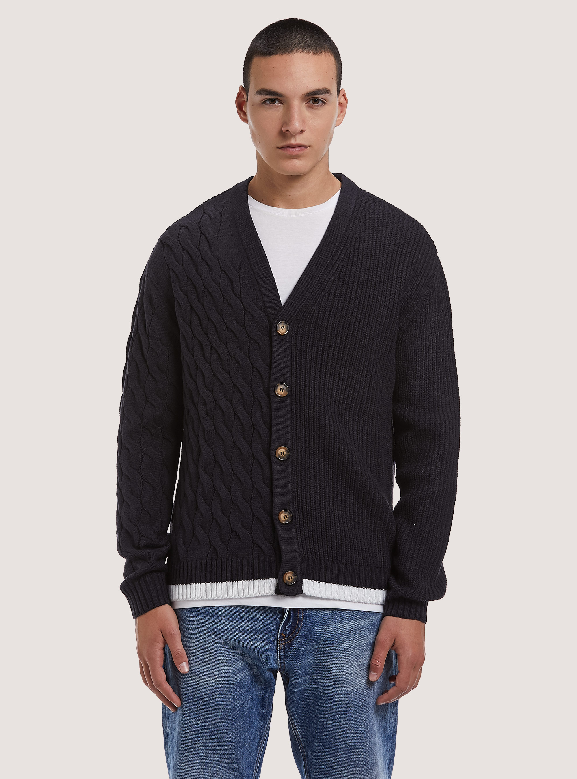 Pull-over cardigan &agrave; double texture, NA1 NAVY DARK