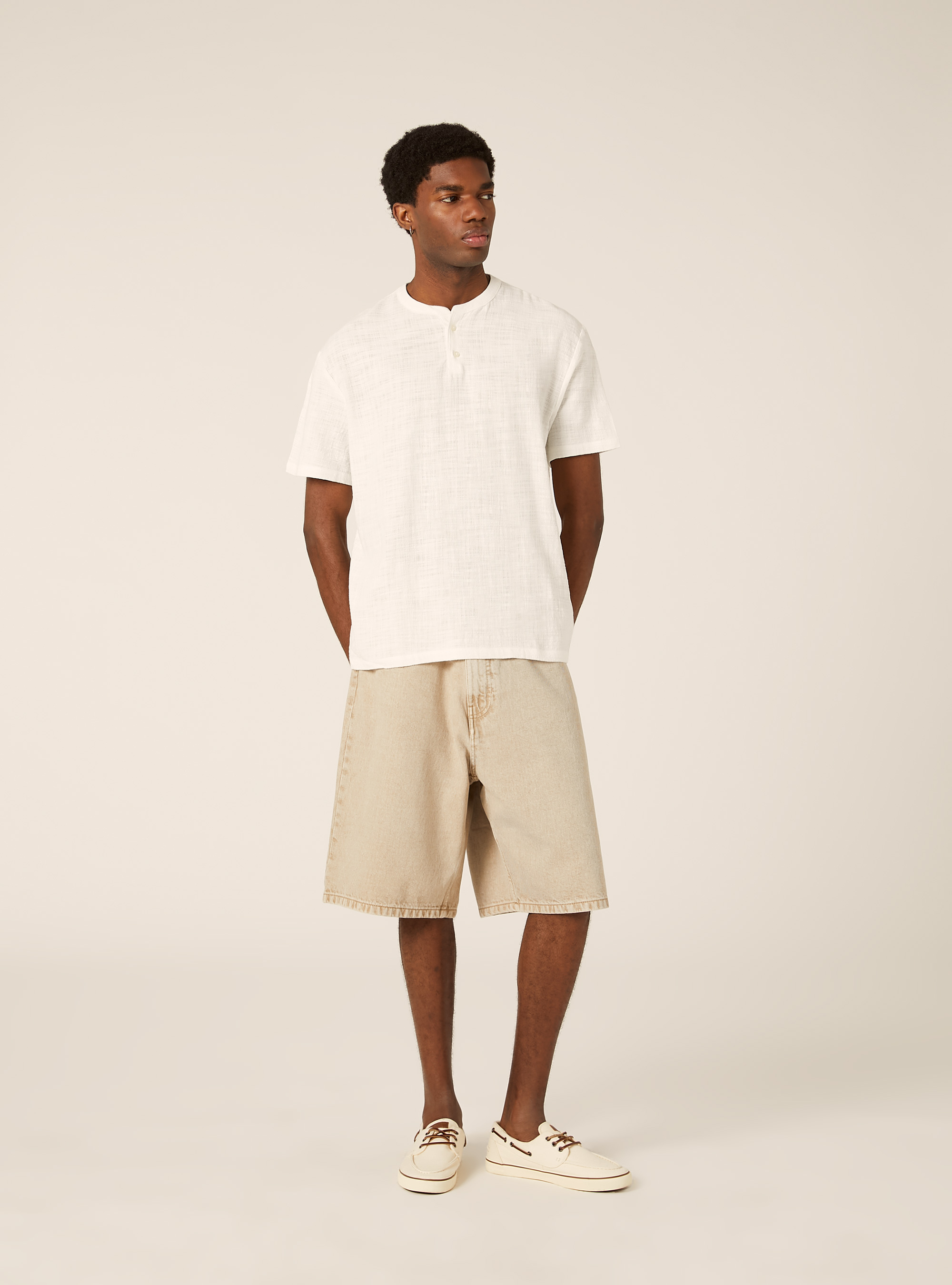 Short Sleeve Henley Shirt, WH2 WHITE