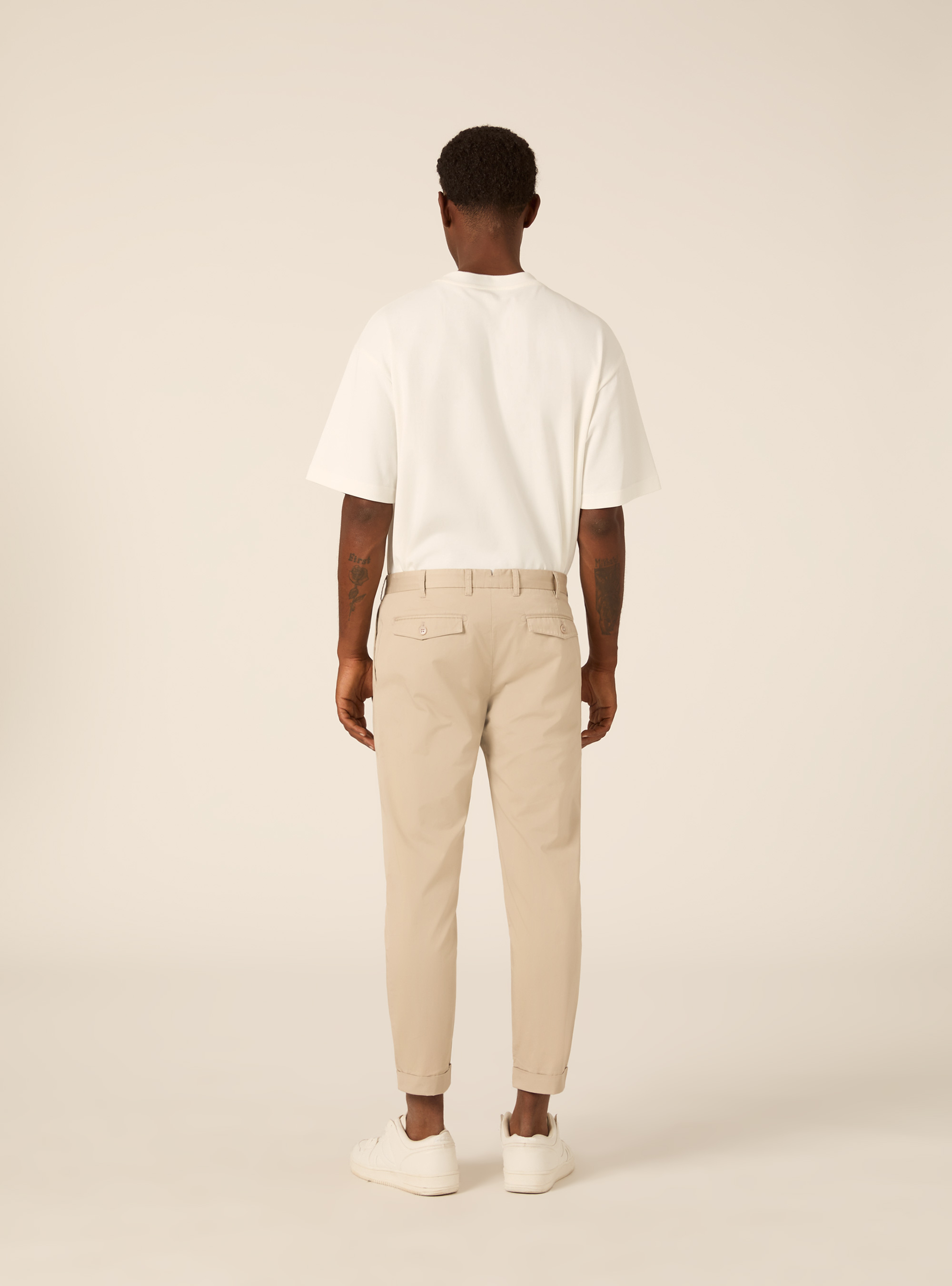 Slim Fit Cropped Pleated Chino Trousers, BG2 BEIGE MEDIUM