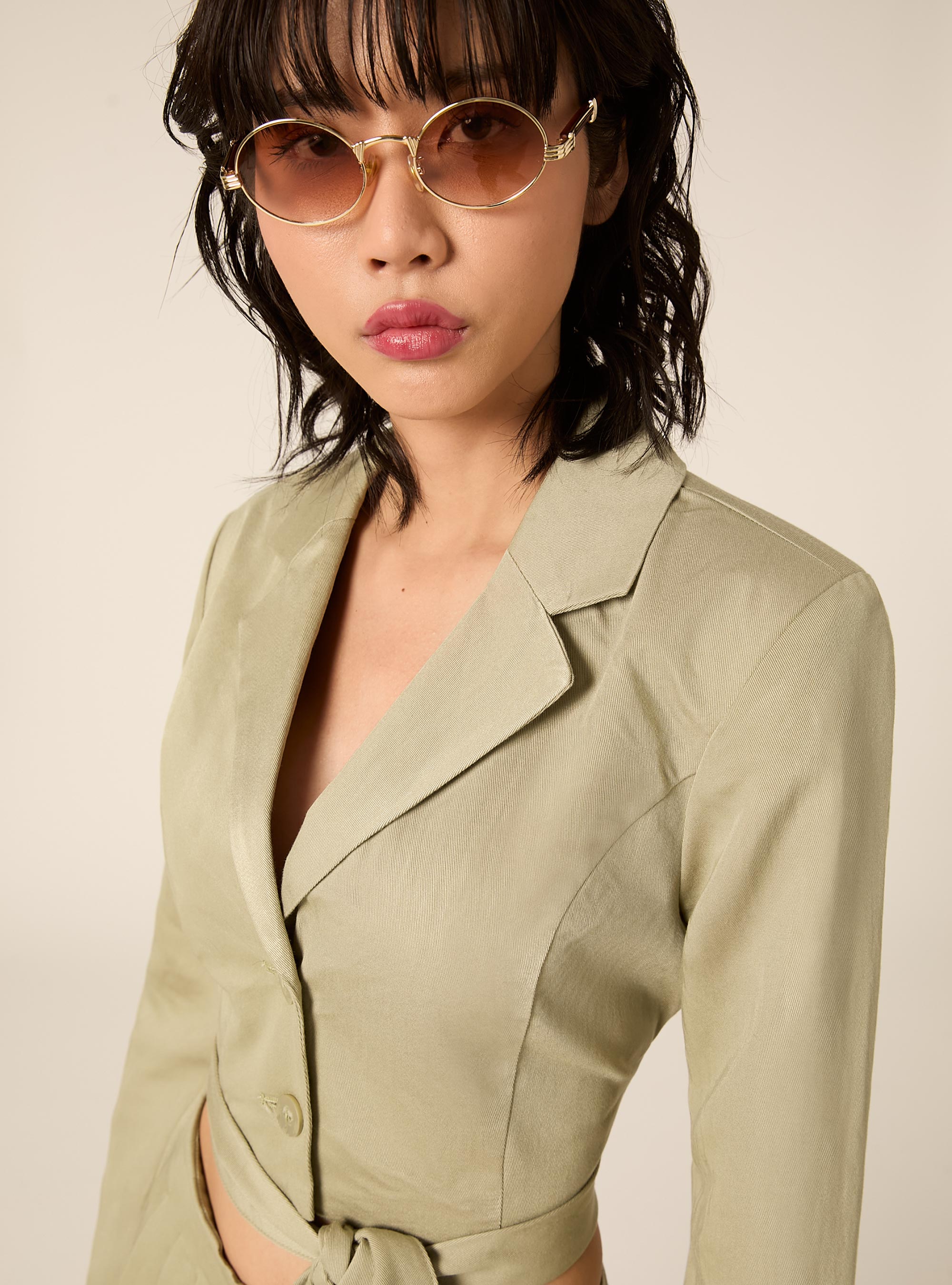 Blazer corto in twill, VERDE CHIARO