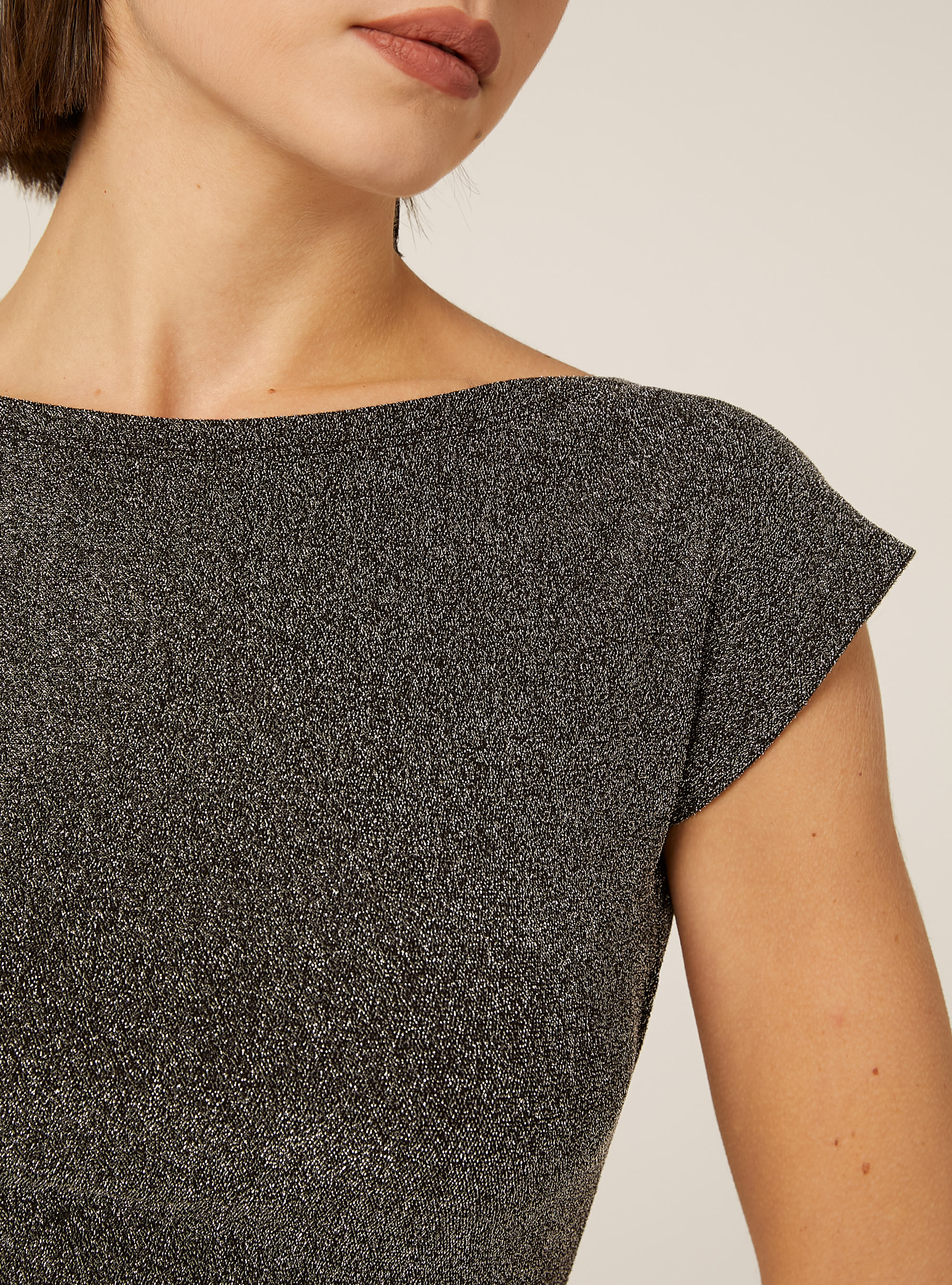 Metallic T-shirt with open back, SV2 SILVER MEDIUM