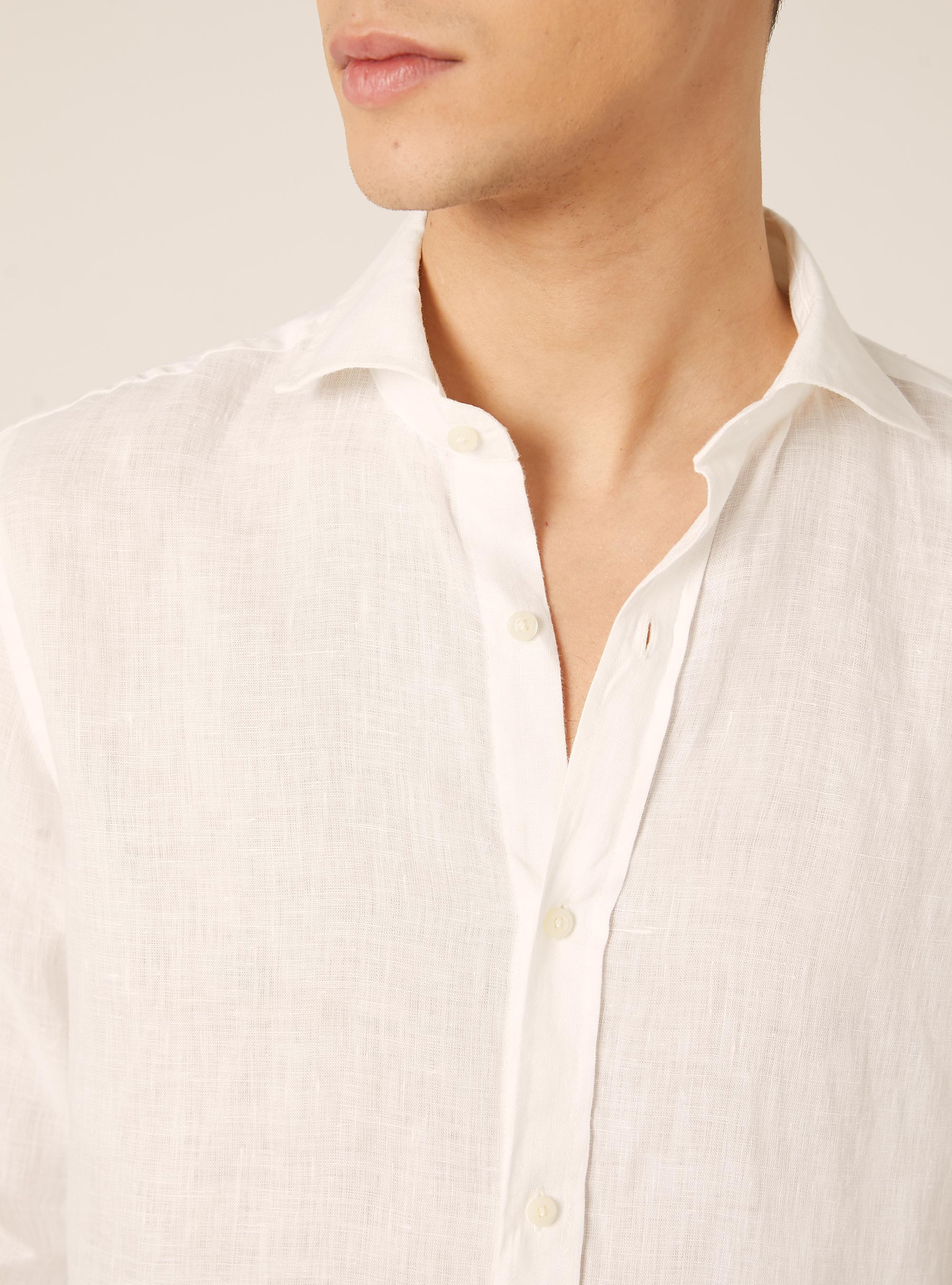 Camisa de lino puro de manga larga, WH3 WHITE
