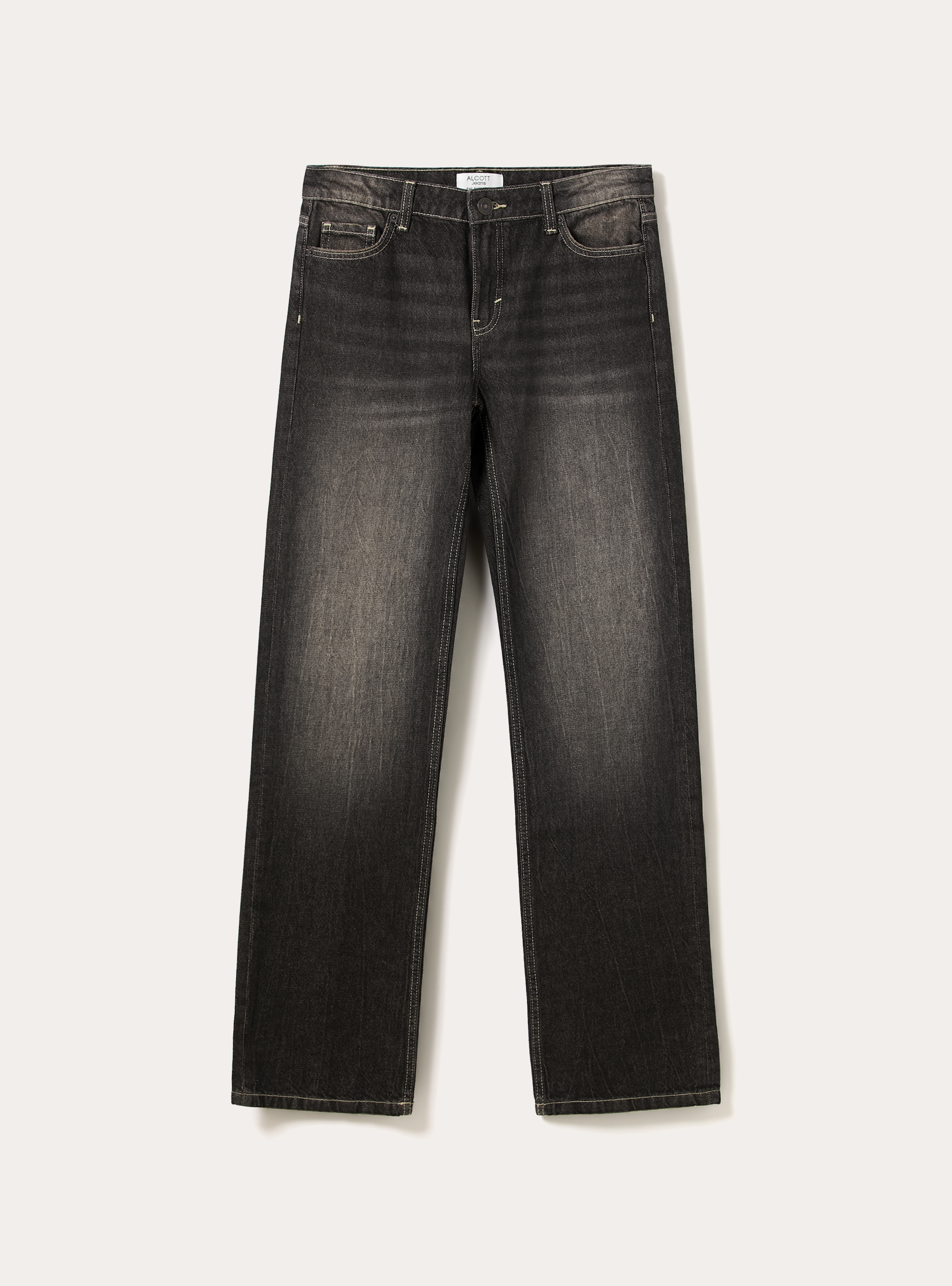 Jeans droit taille basse, D000 BLACK