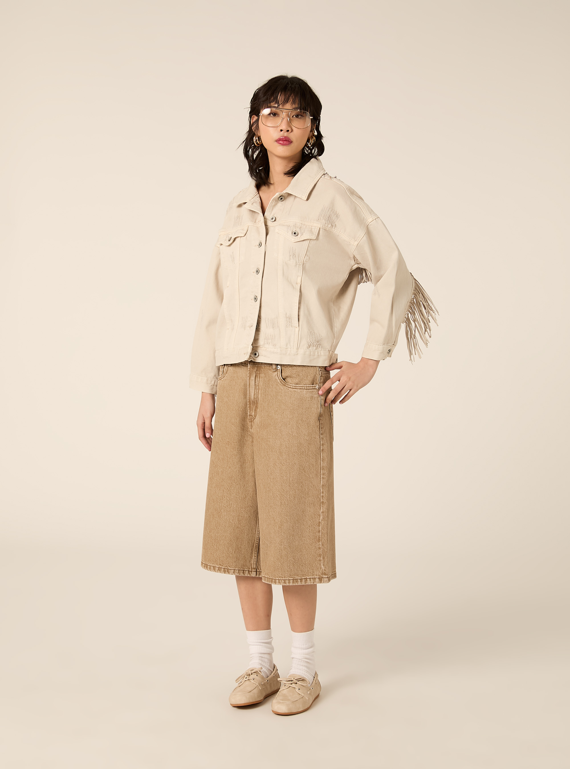 Chaqueta vaquera con flecos, BG3 BEIGE LIGHT