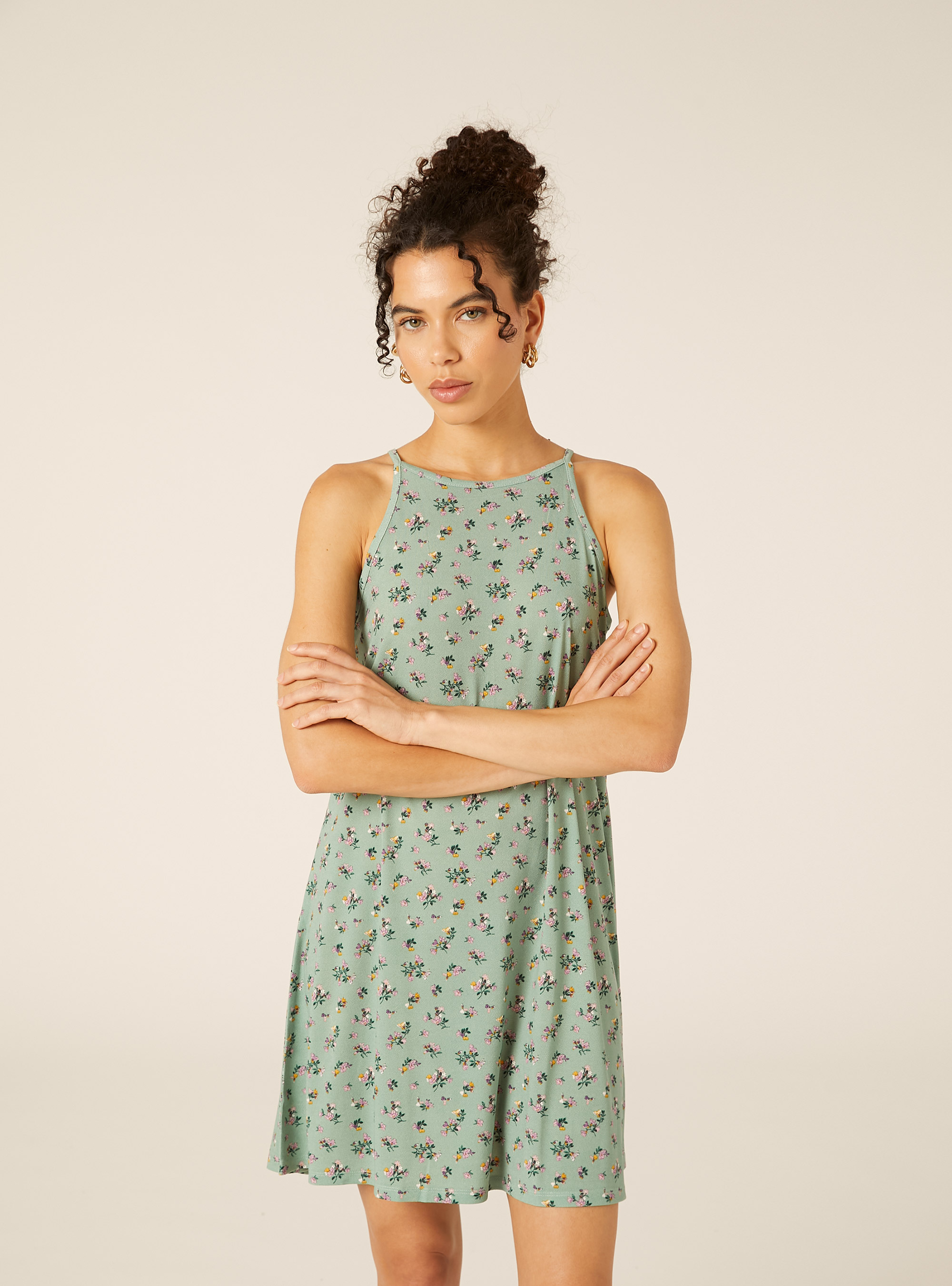 Floral Dress with Thin Straps, SG3 SAGE LIGHT