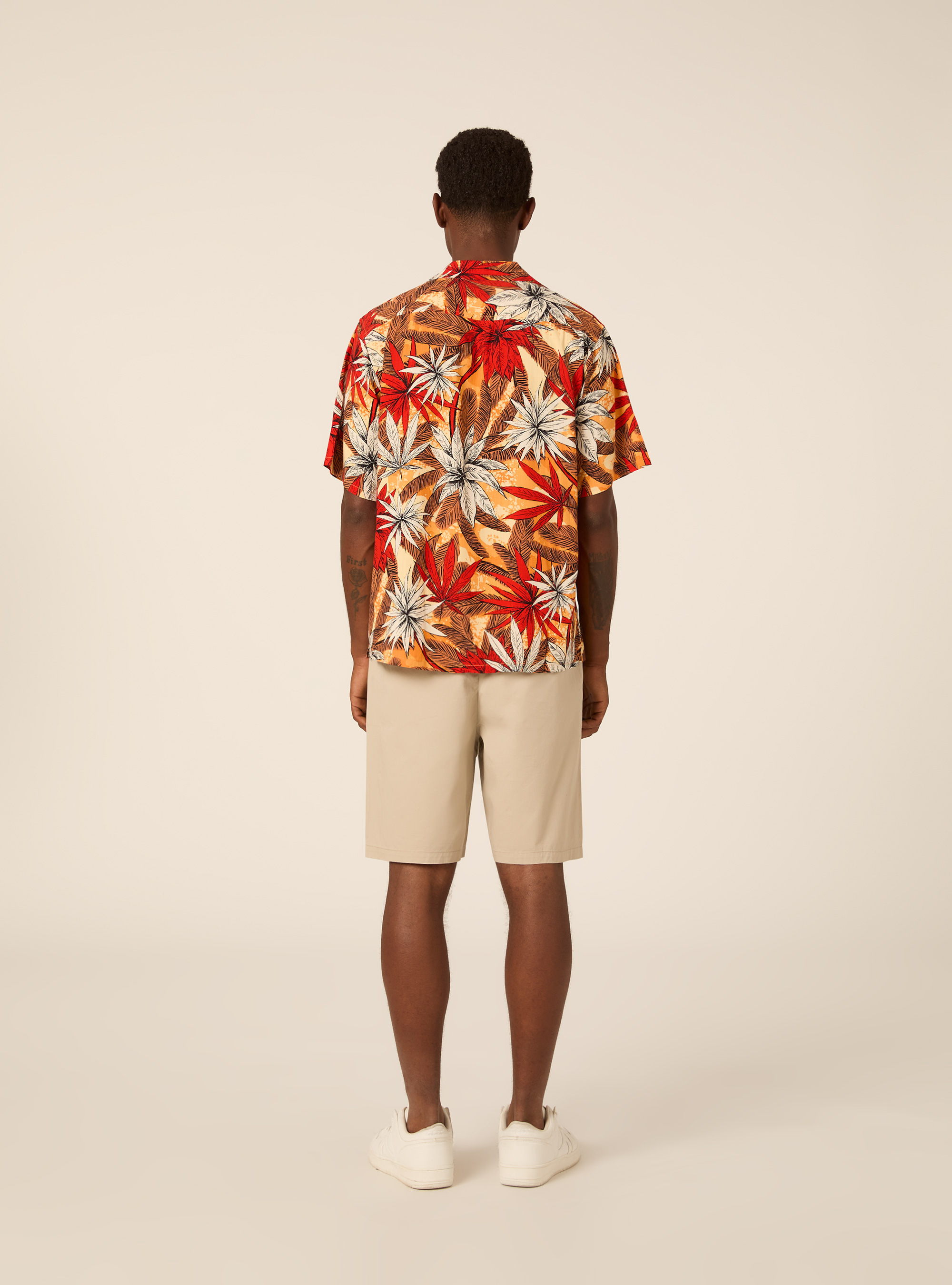 Warm-Toned Tropical Print Bowling Shirt, OR2 ORANGE MED.