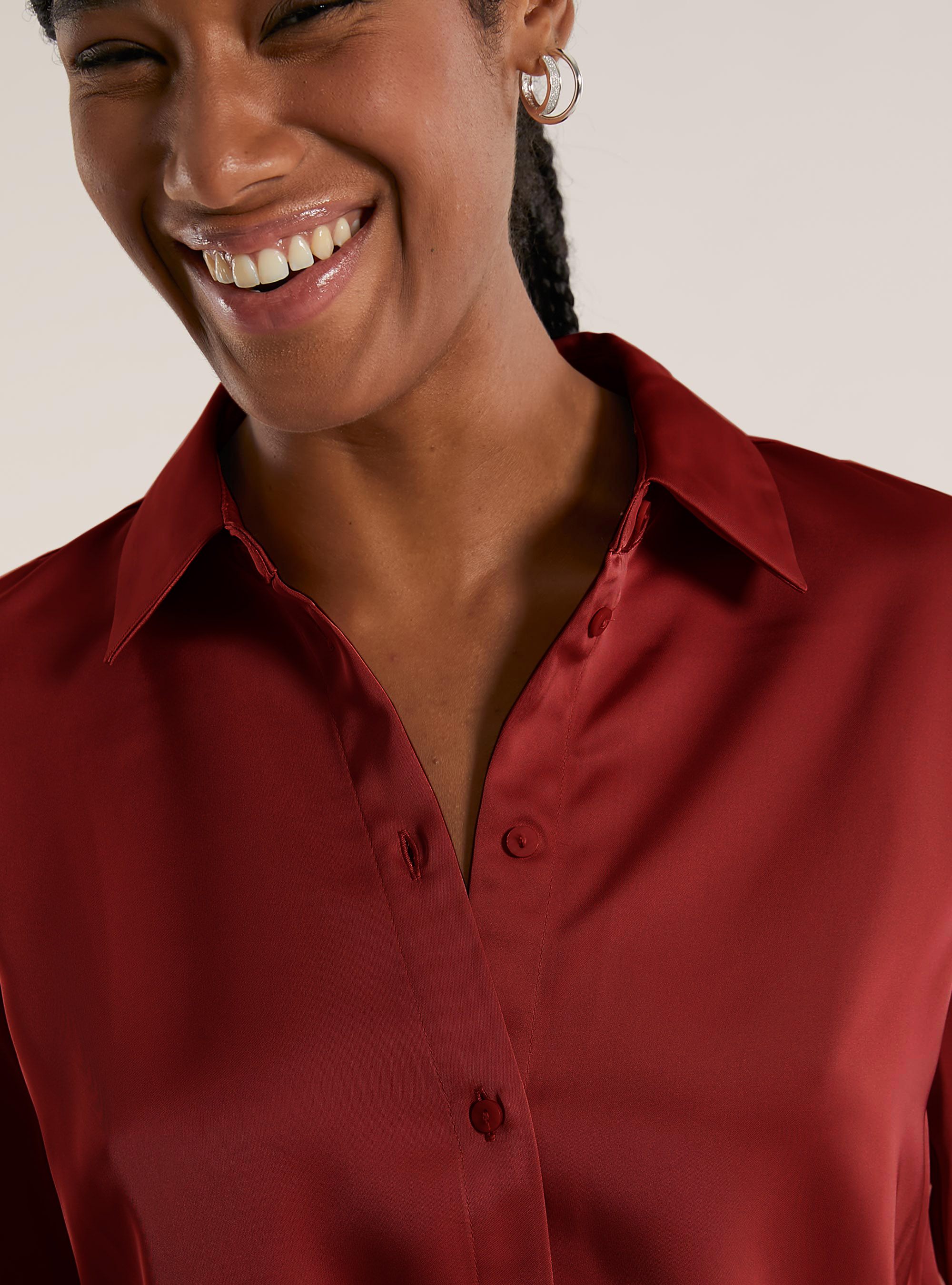 Chemise crois&eacute;e en satin, BO2 BORDEAUX MEDIUM