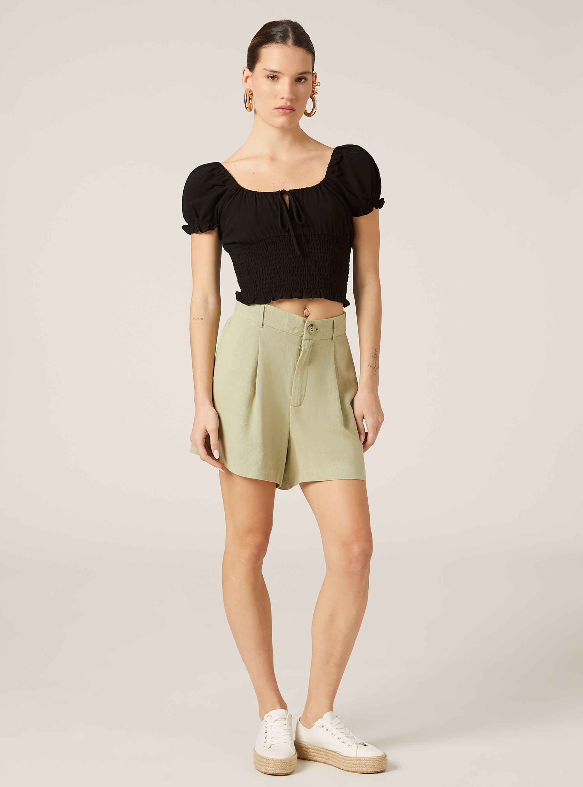 Linen blend blouse, BK1 BLACK