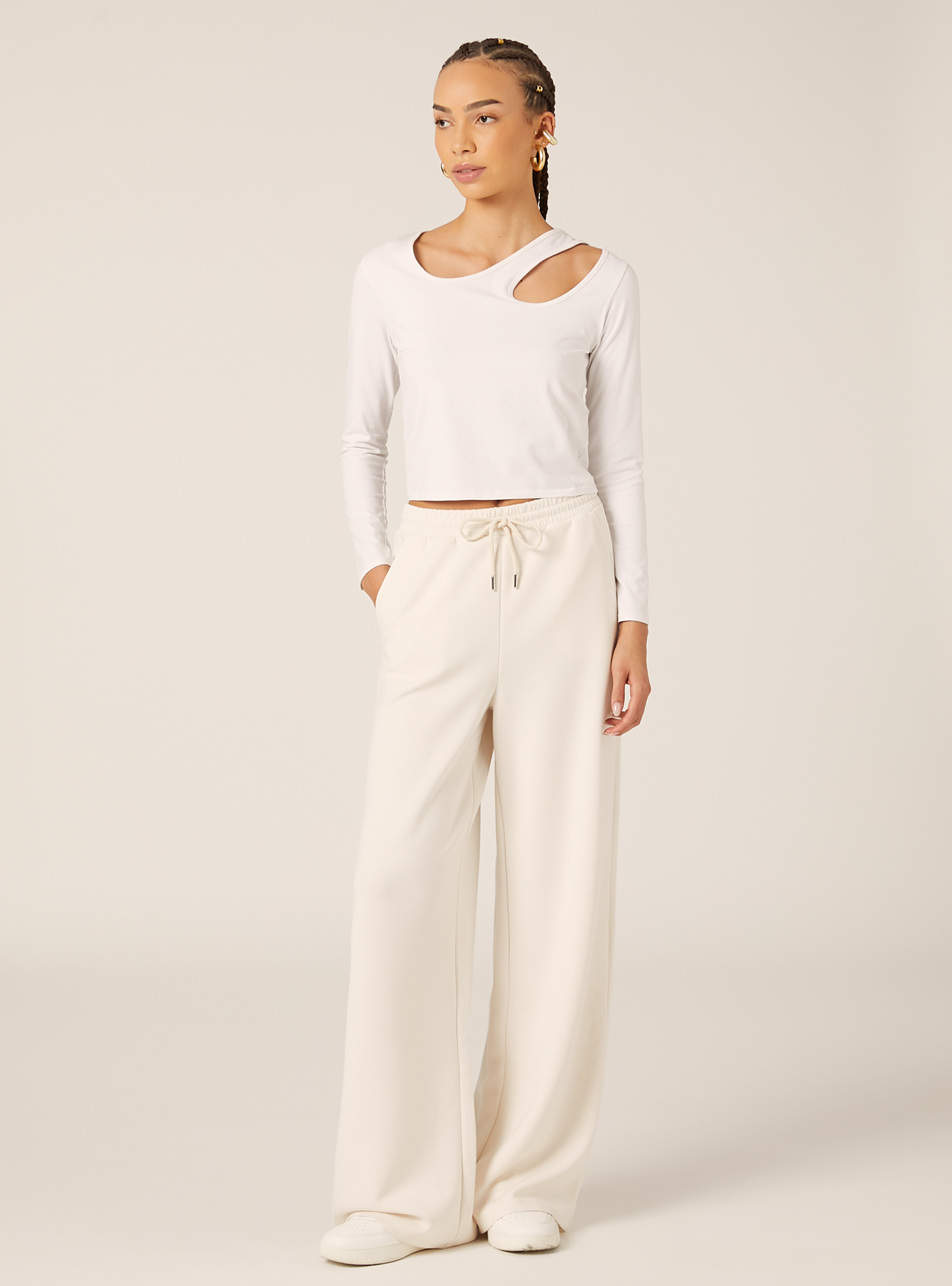 Pantalon jogging large &agrave; toucher doux, CR3 CREAM LIGHT