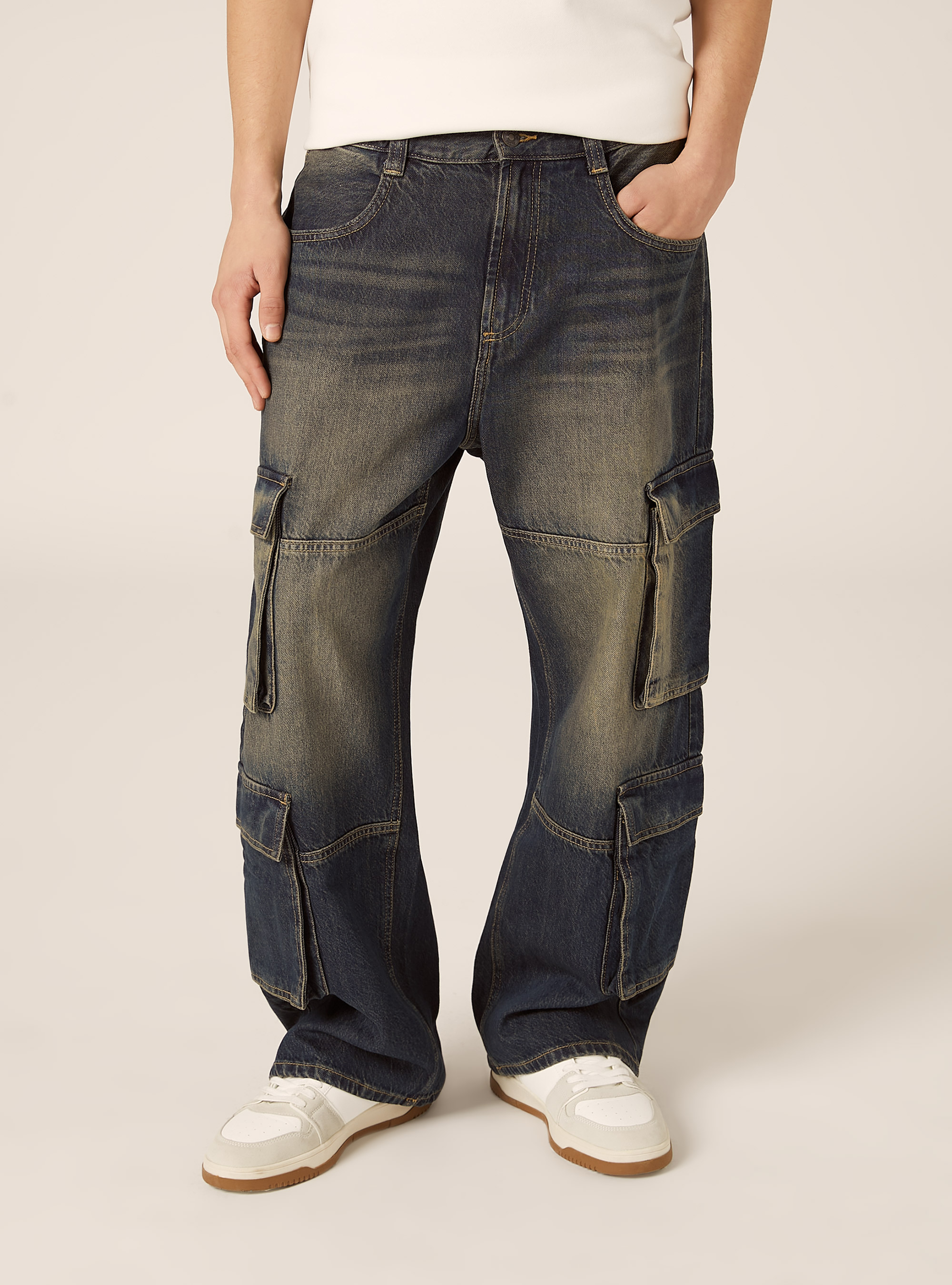 Jeans cargo, D100 BLUE DARK OVERDYE