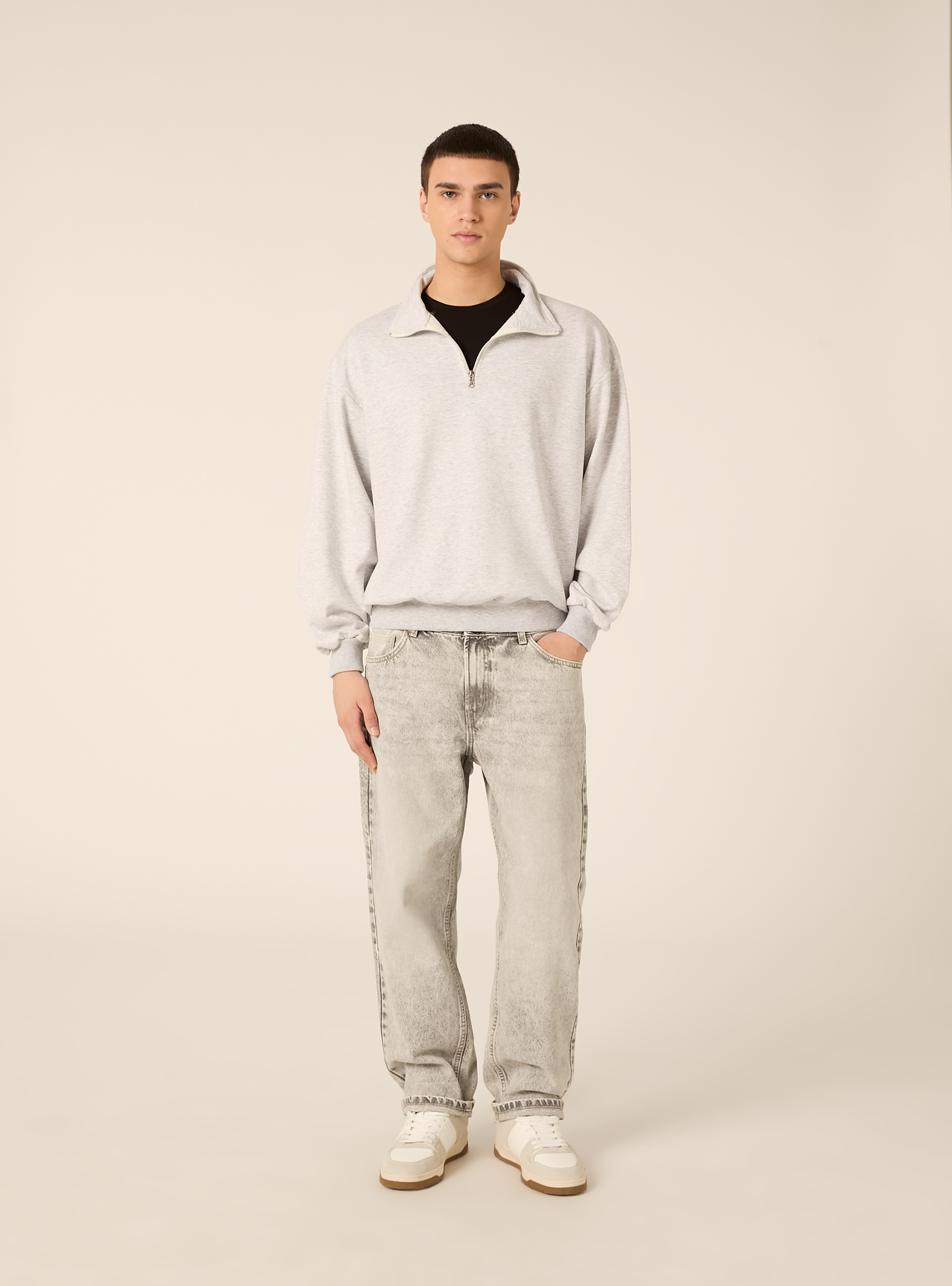felpa box fit, GRIGIO CHIARO MELANGE