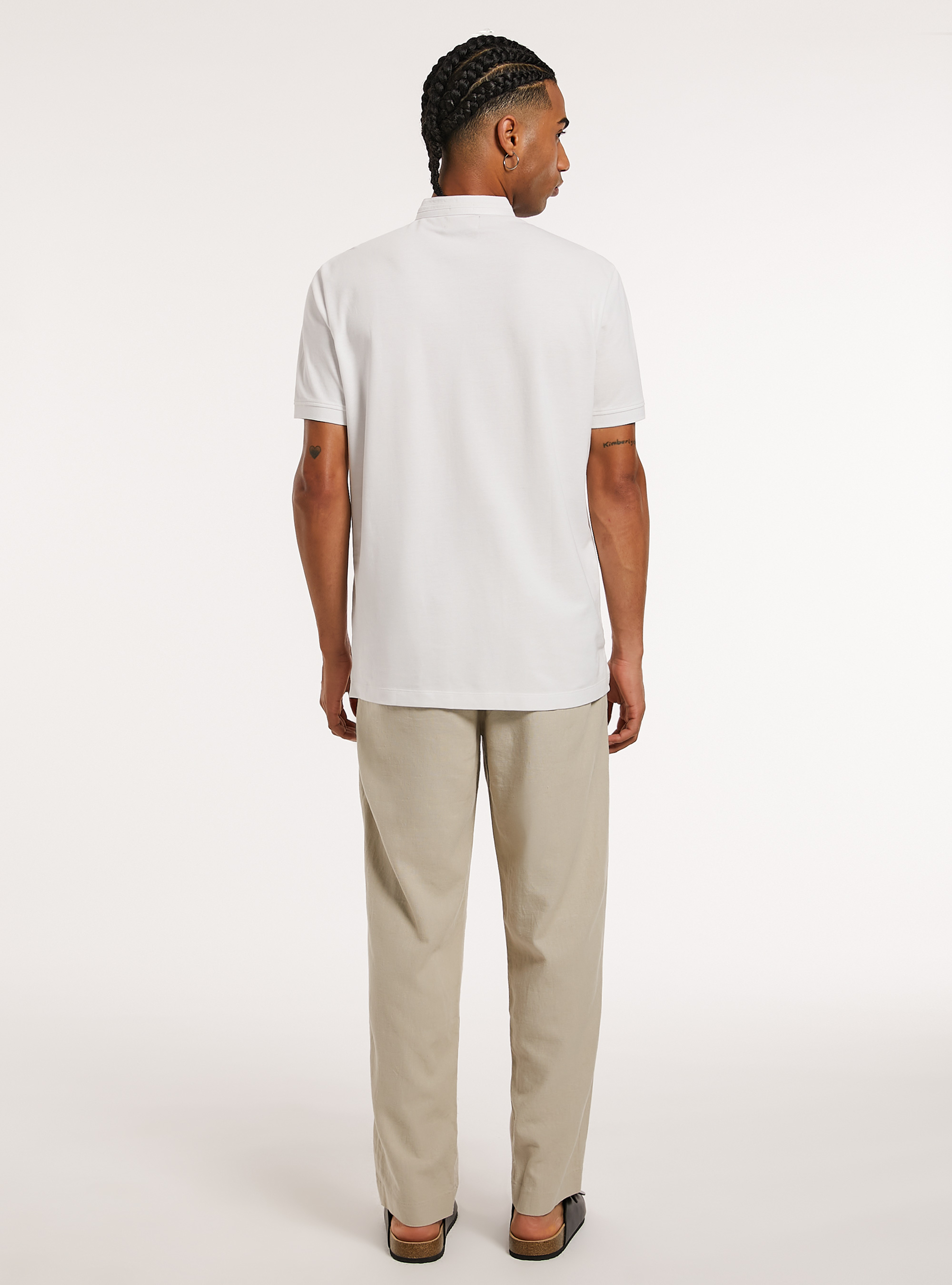 Polo en Coton &agrave; Col Officier, WH3 WHITE