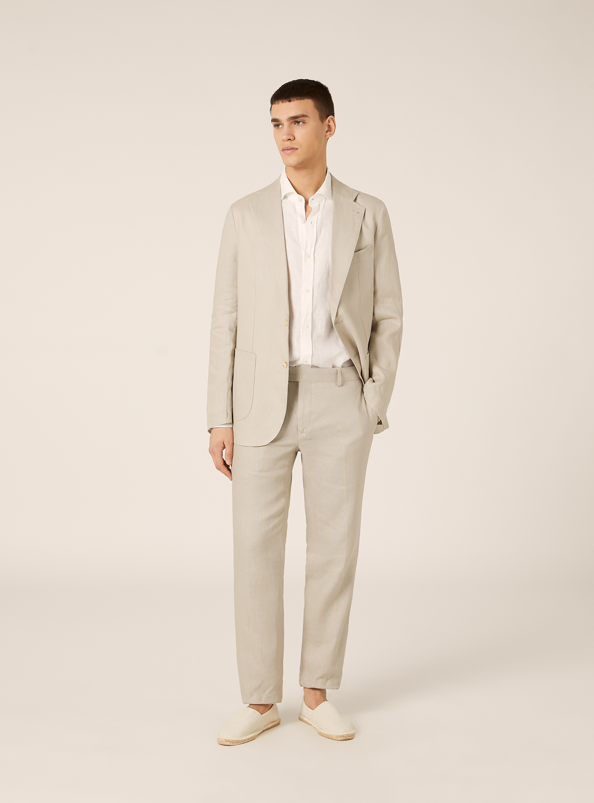 Single-breasted jacket in pure linen, BG3 BEIGE LIGHT