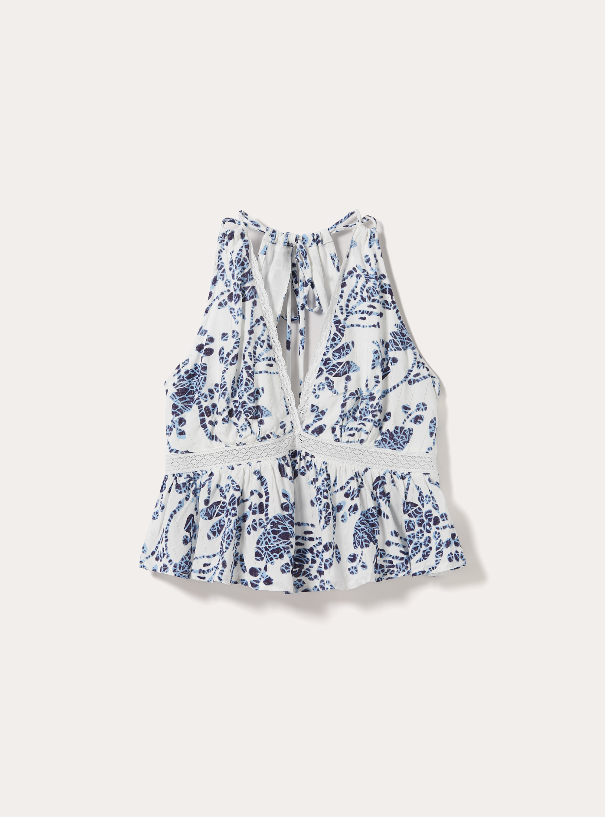 Top stampato con dettagli lurex, PANNA