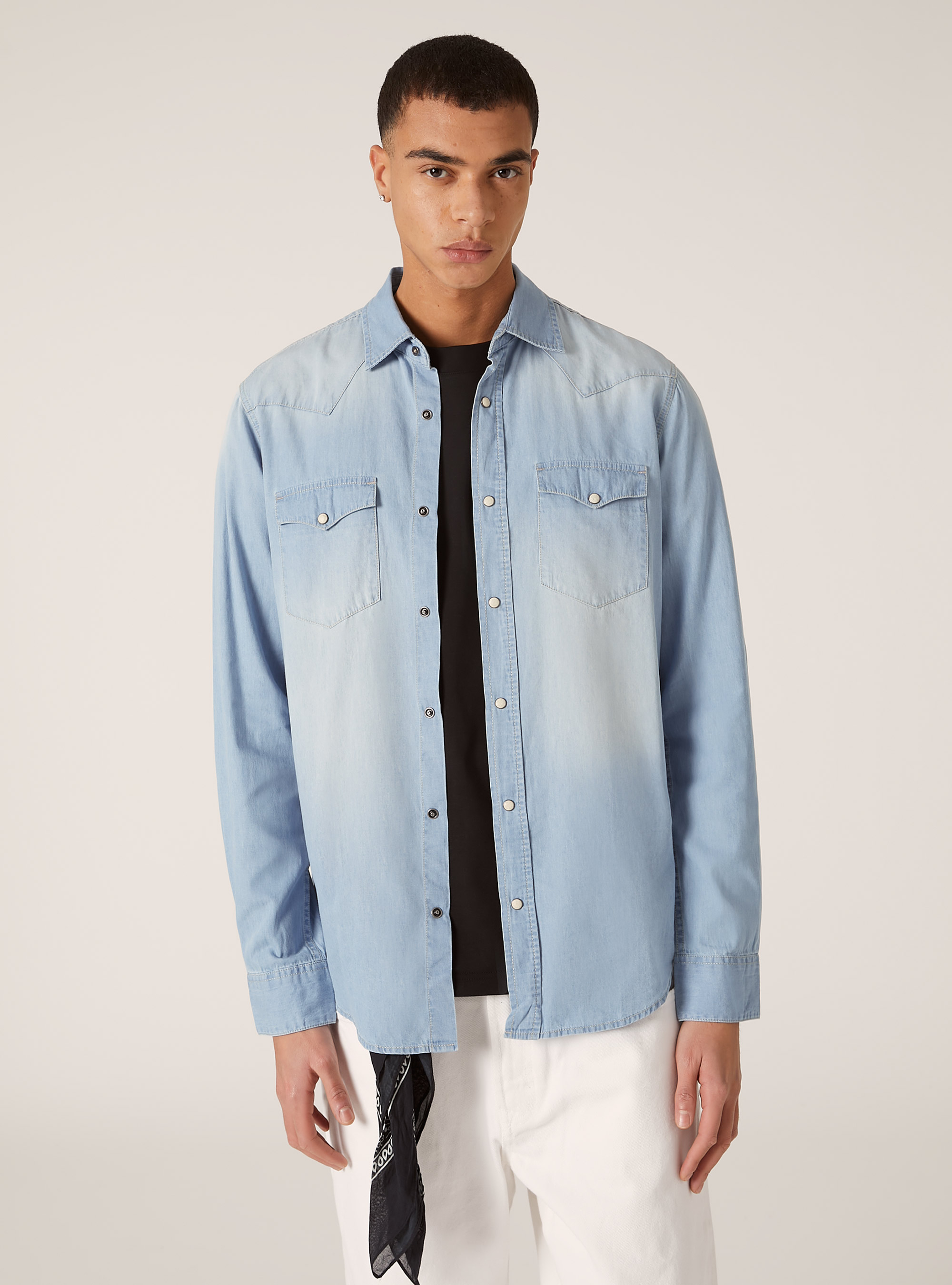 Camicia in denim basica, D007 LIGHT AZURE