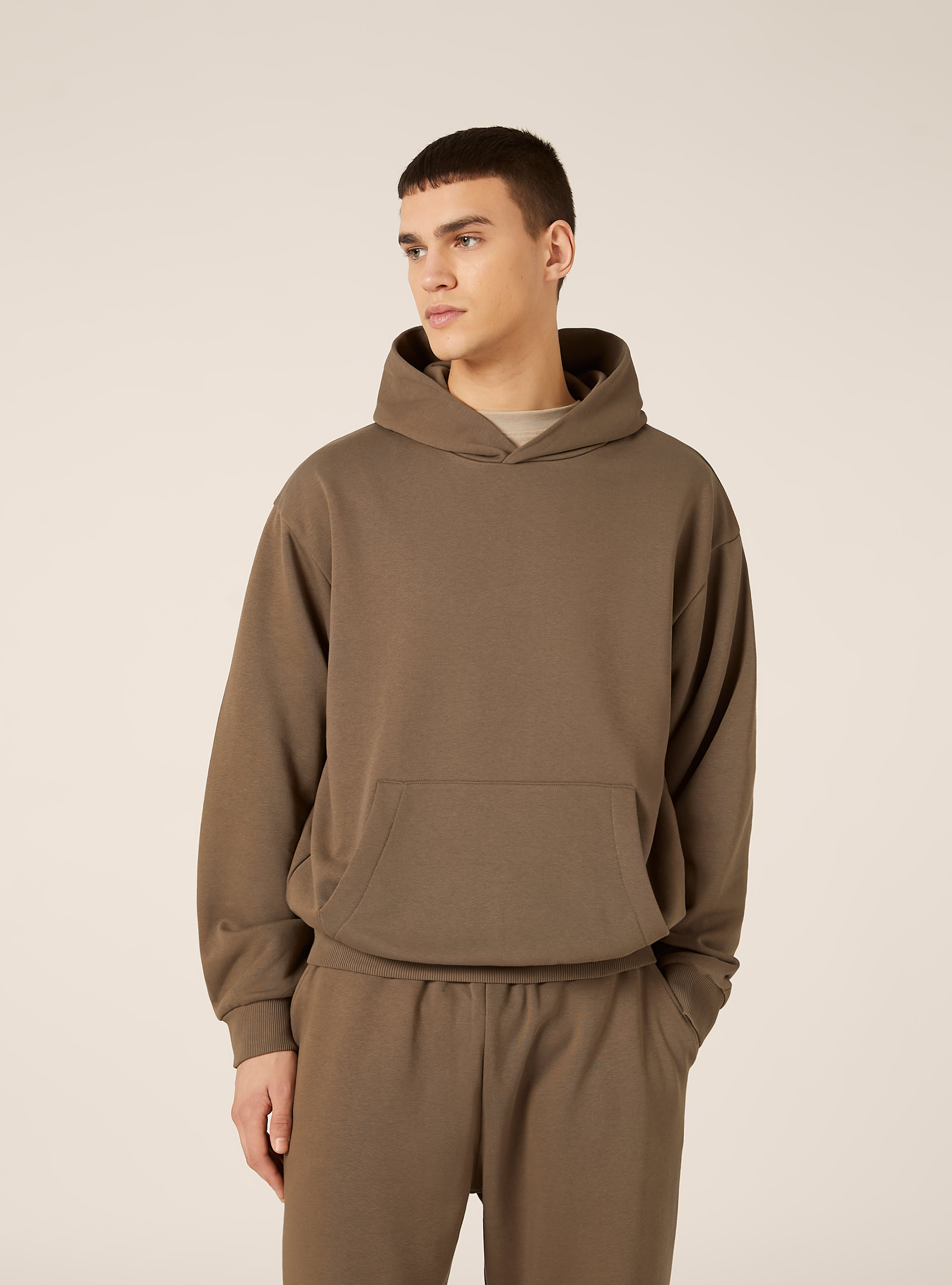 Felpa boxy fit con cappuccio, MARRONE MEDIO