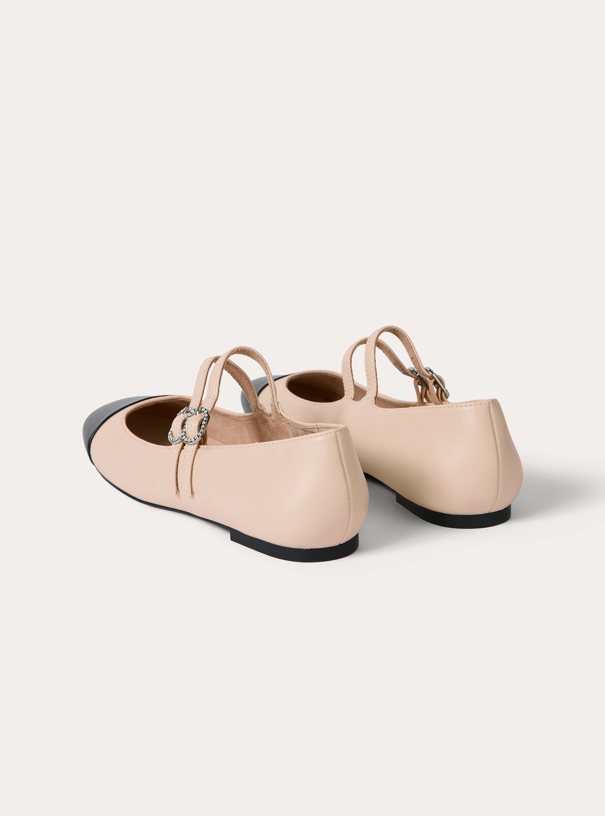 Two-tone ballerina flats with double straps, BG2 BEIGE MEDIUM