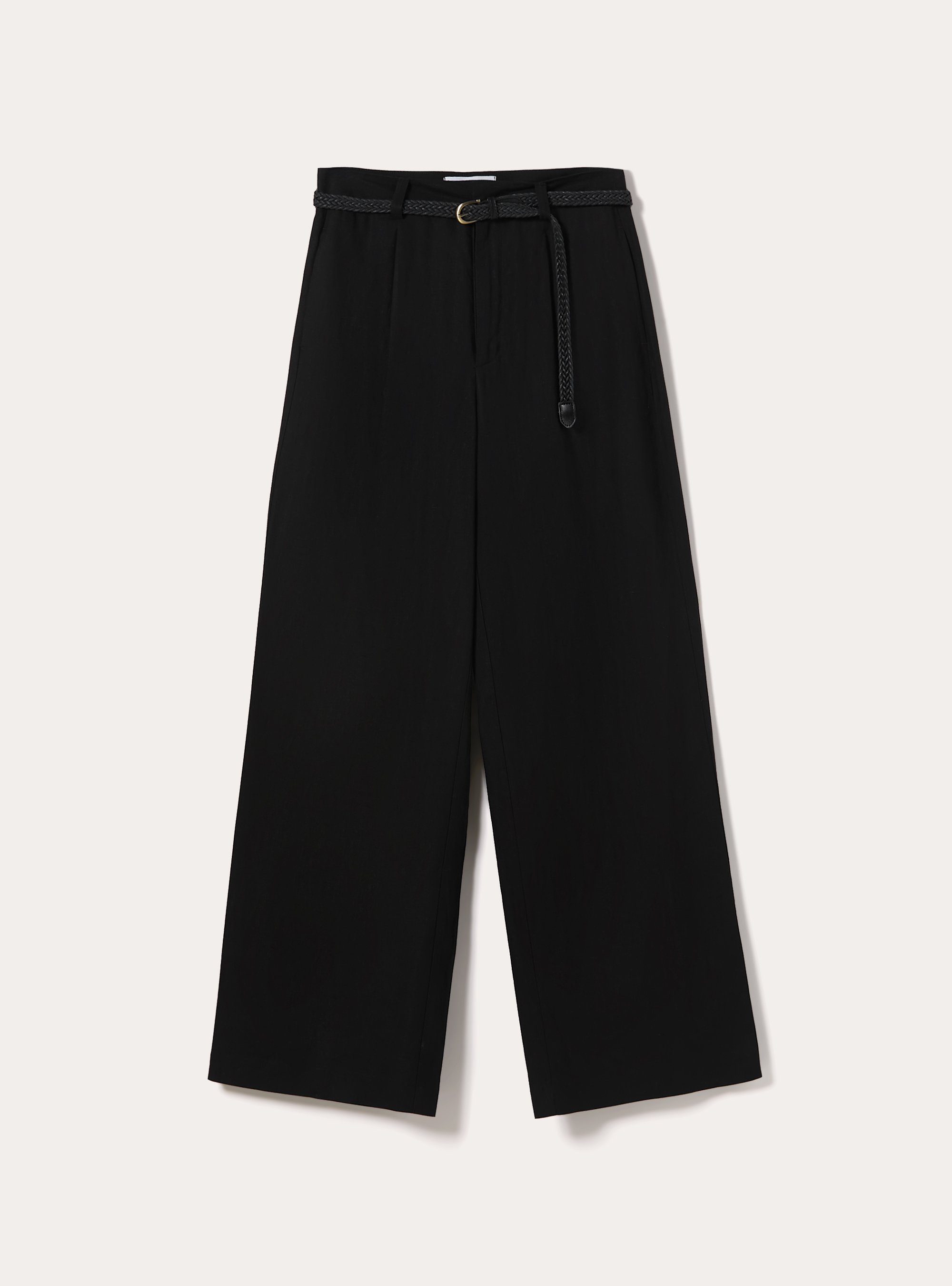 Linen Blend Trousers with Belt, BK1 BLACK