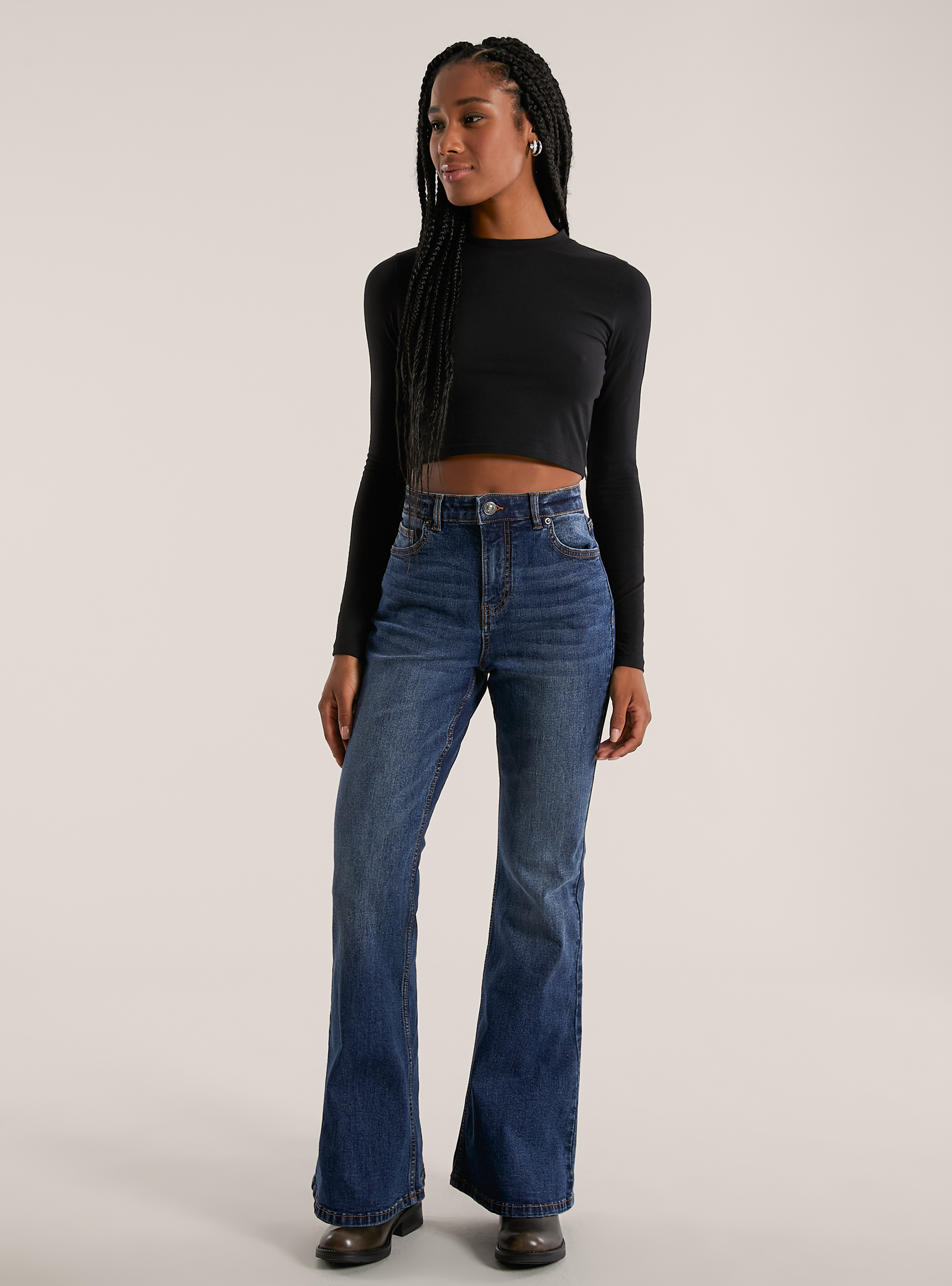 Jean flare taille haute, D001 DEEP BLUE