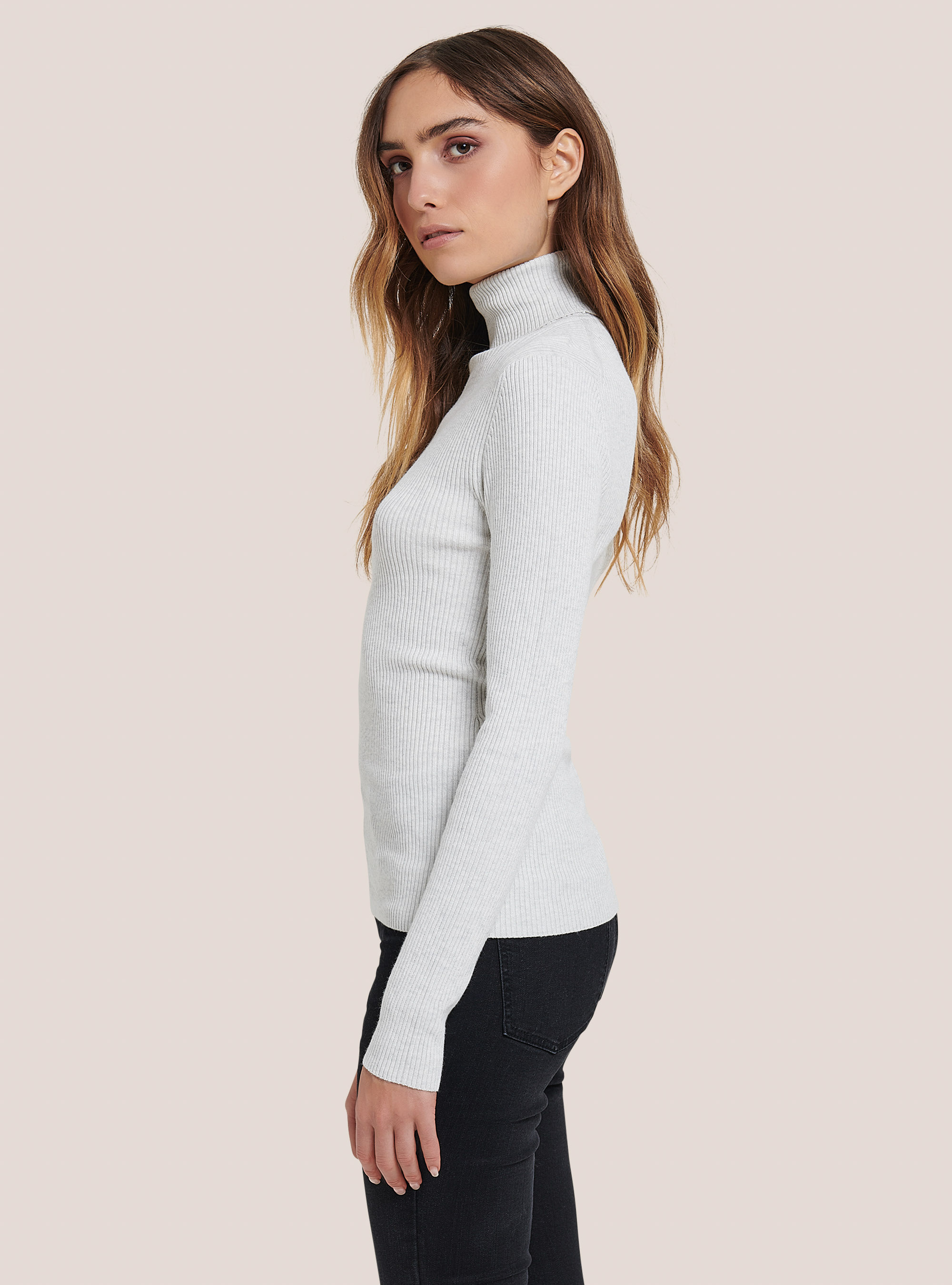 Pullover a collo alto a coste, MGY3 GREY MEL LIGHT