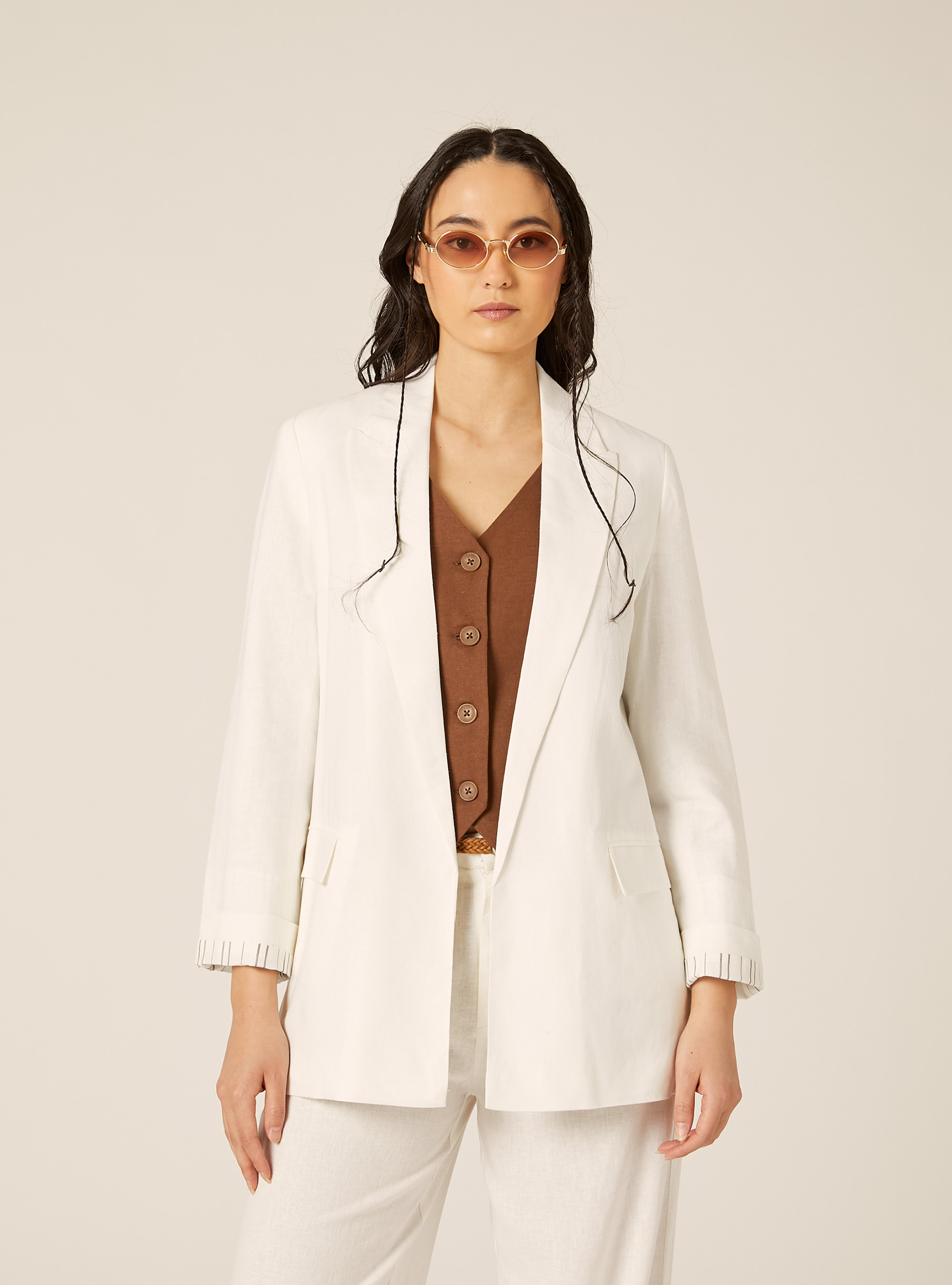 Open Linen Blend Blazer, WH2 WHITE