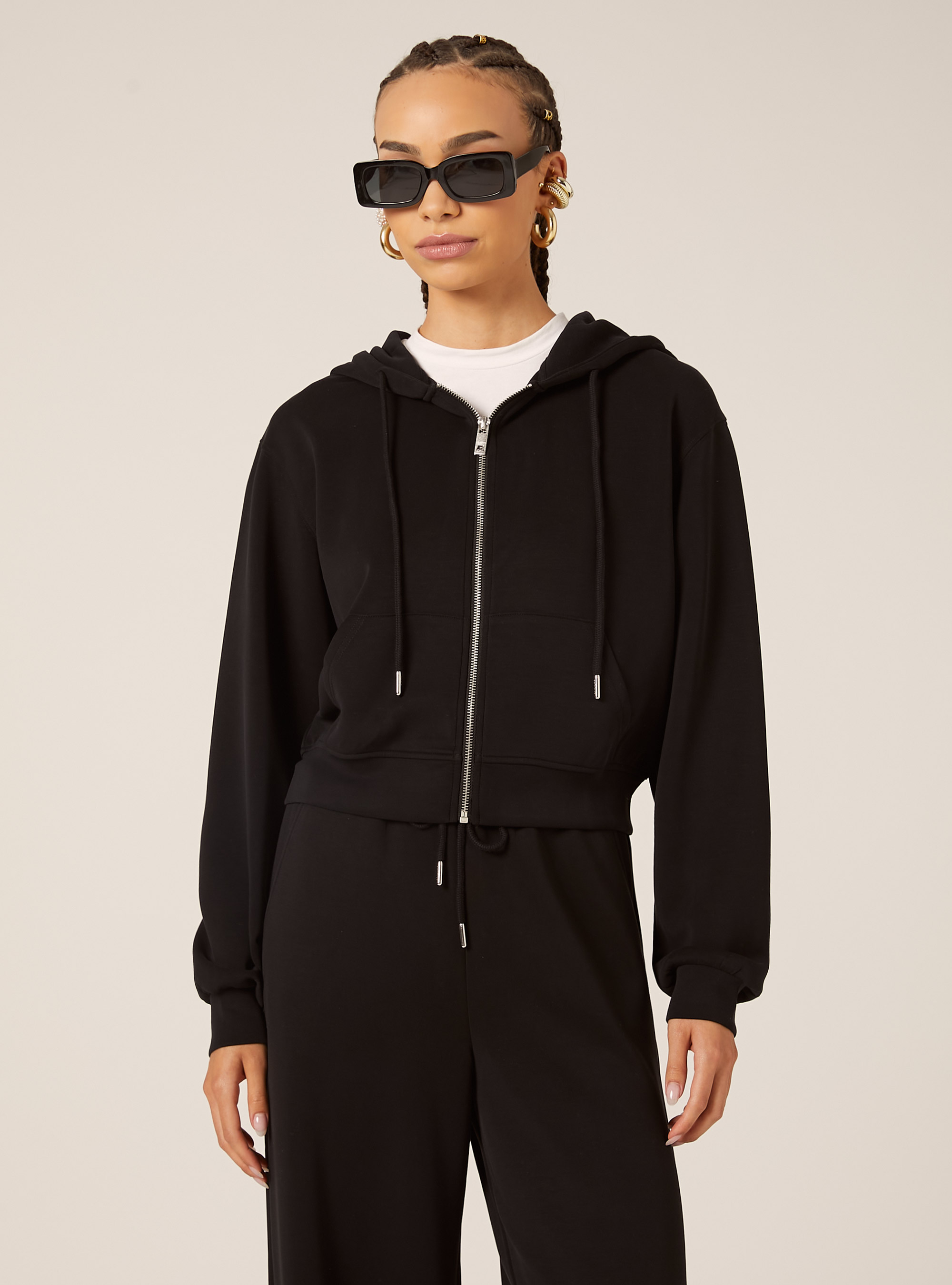 Chaqueta con cremallera y capucha soft touch, BK1 BLACK