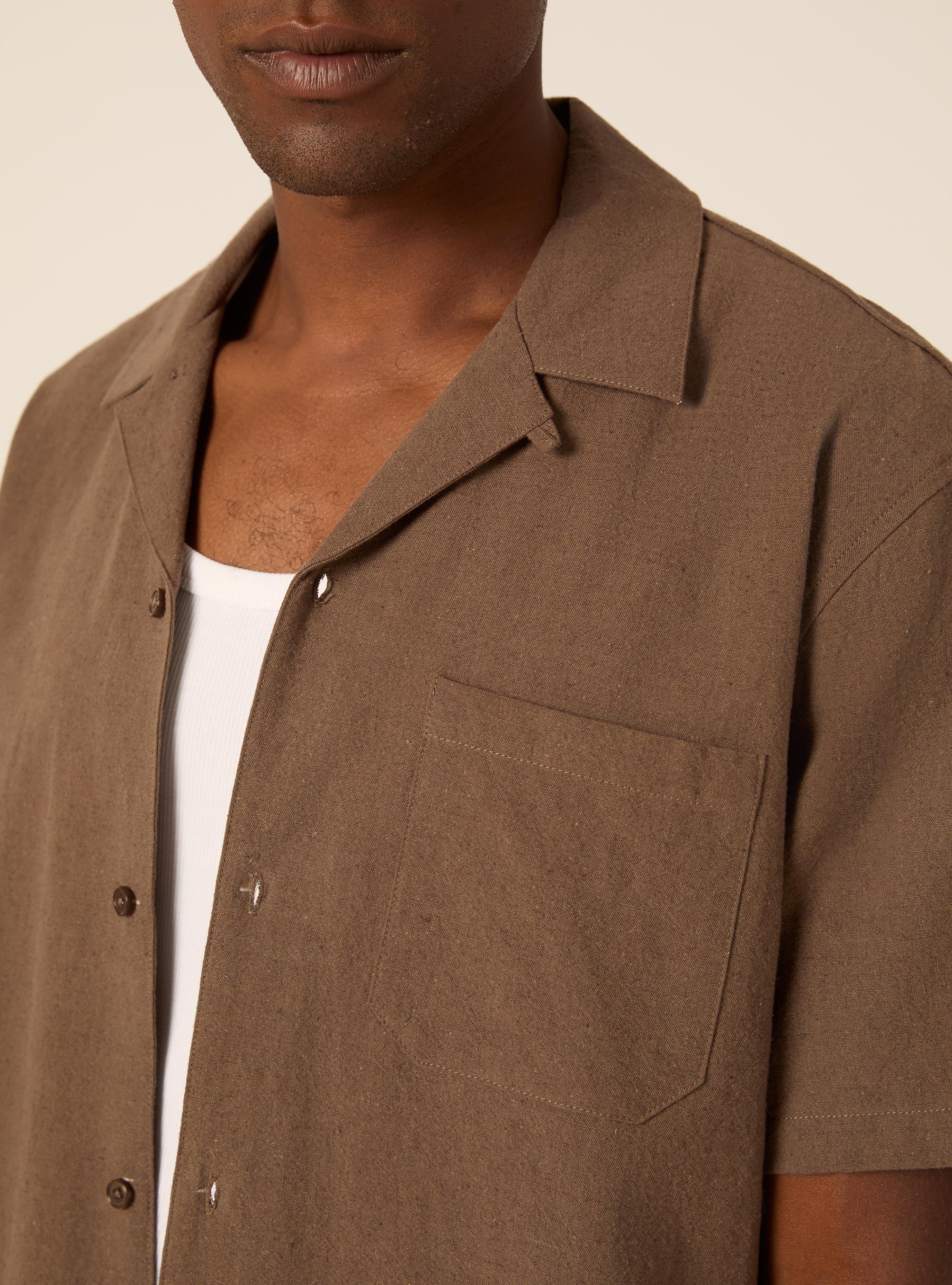 Linen Blend Bowling Shirt, MBR2 BROWN MEL MED