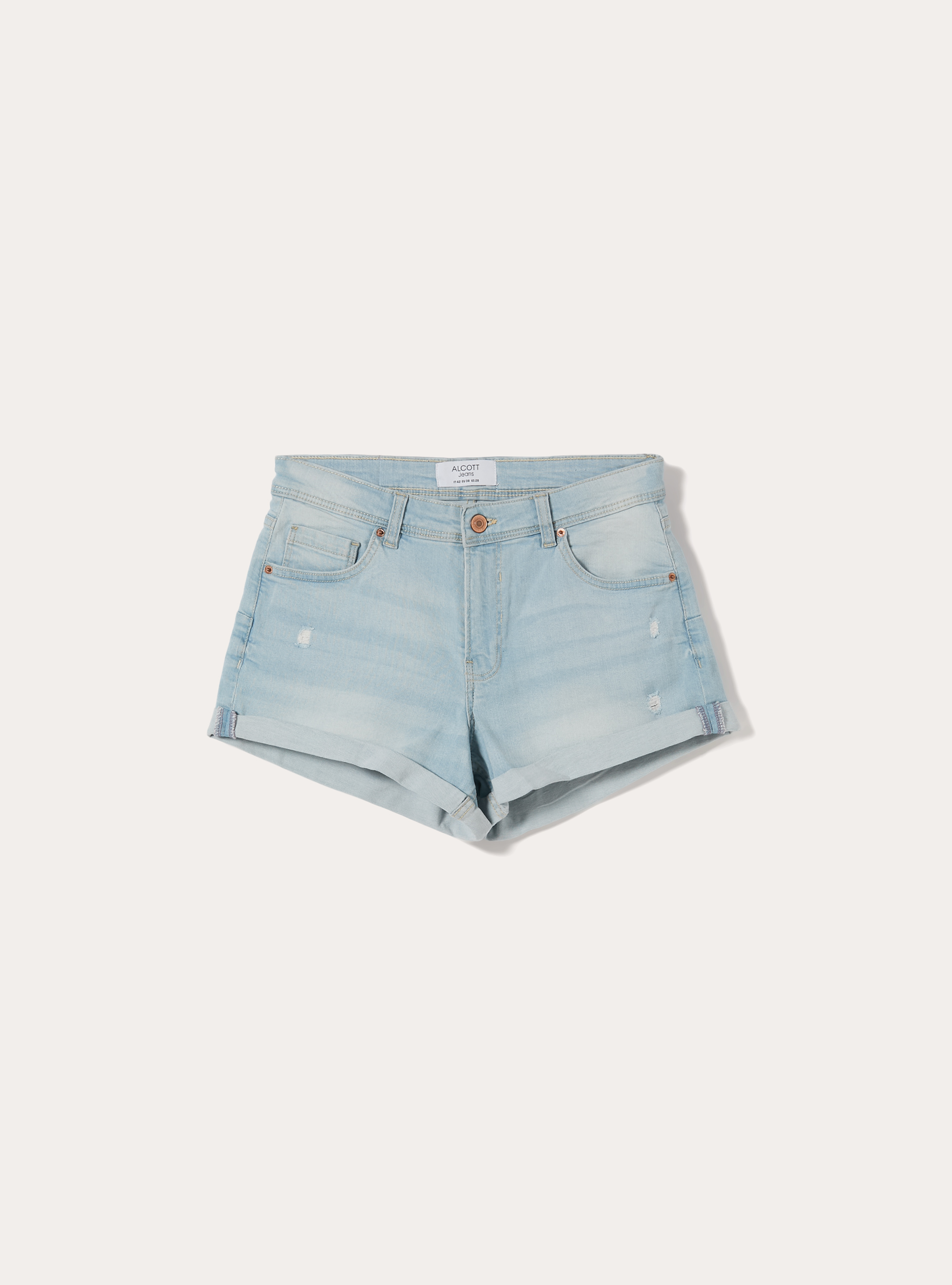 Slim Fit Denim Shorts with Rolled Cuffs, D006 AZURE