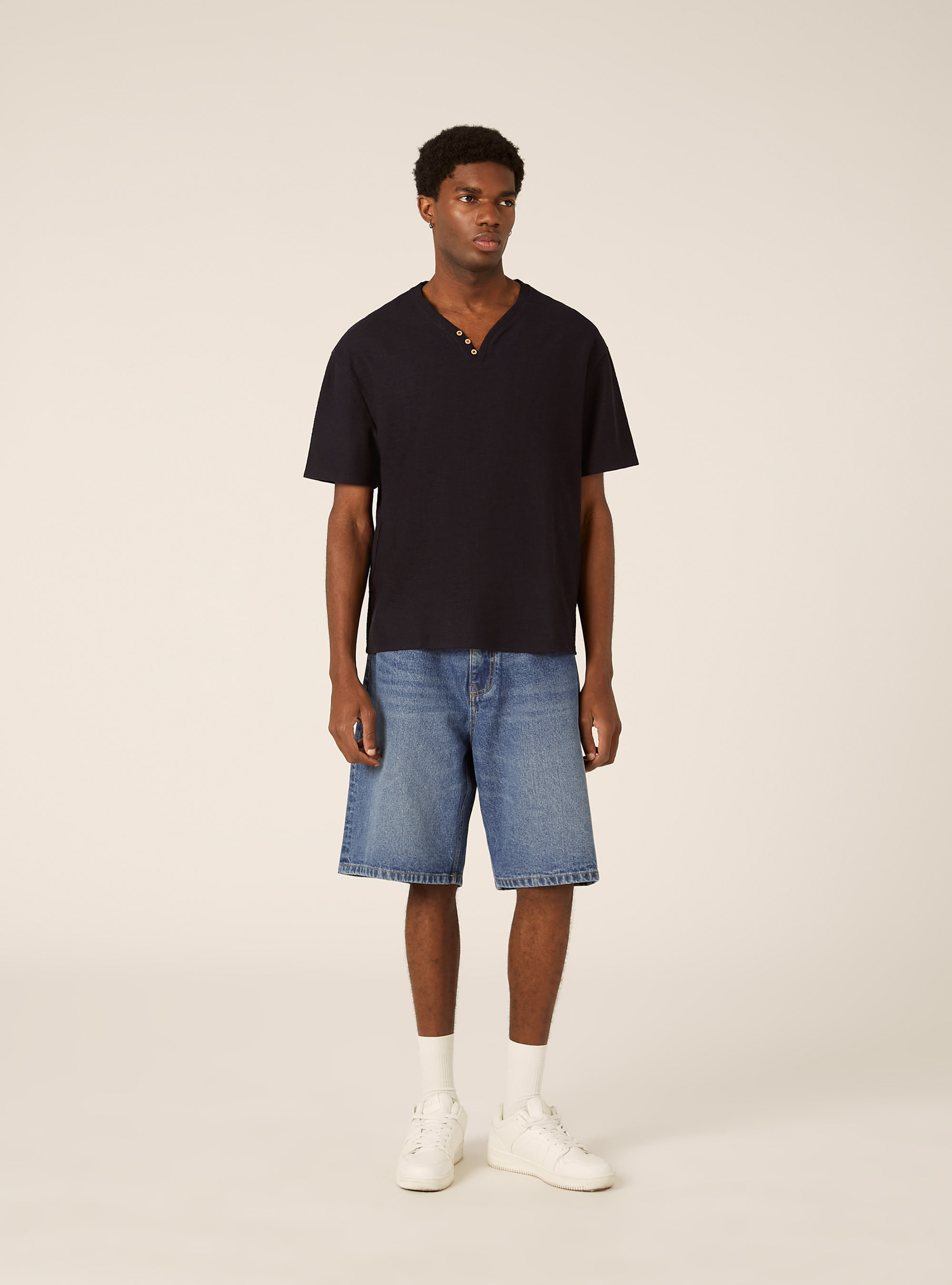 Henley T-shirt in Waffle Fabric, NA1 NAVY DARK