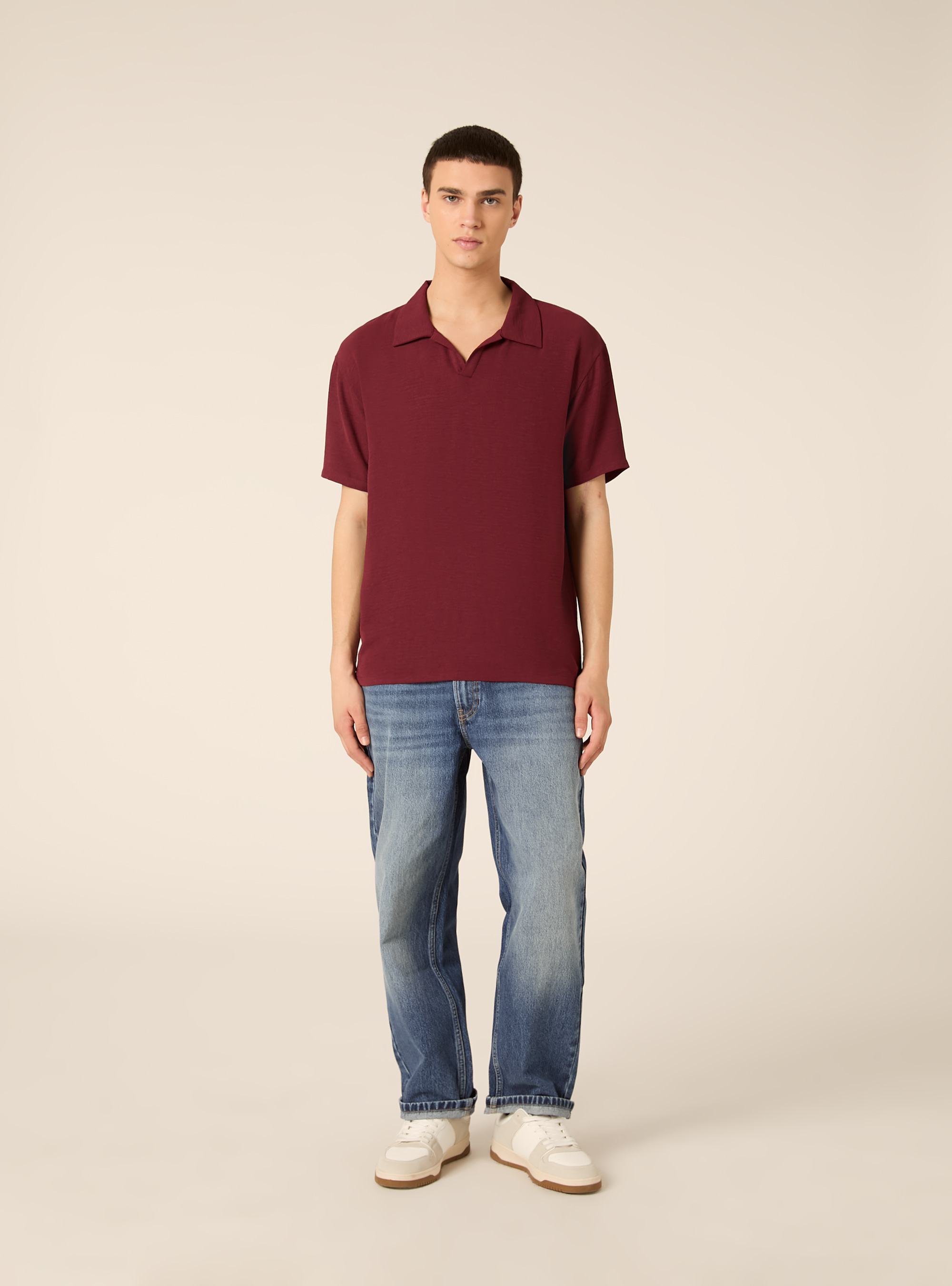 Polo b&aacute;sico de crep&eacute;, BO2 BORDEAUX MEDIUM