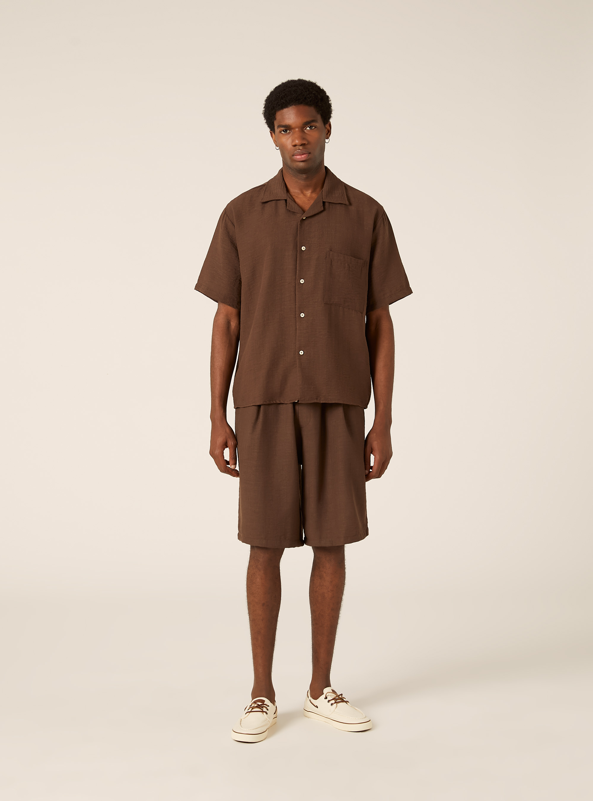 Slub Fabric Short Sleeve Shirt, BG2 BEIGE MEDIUM
