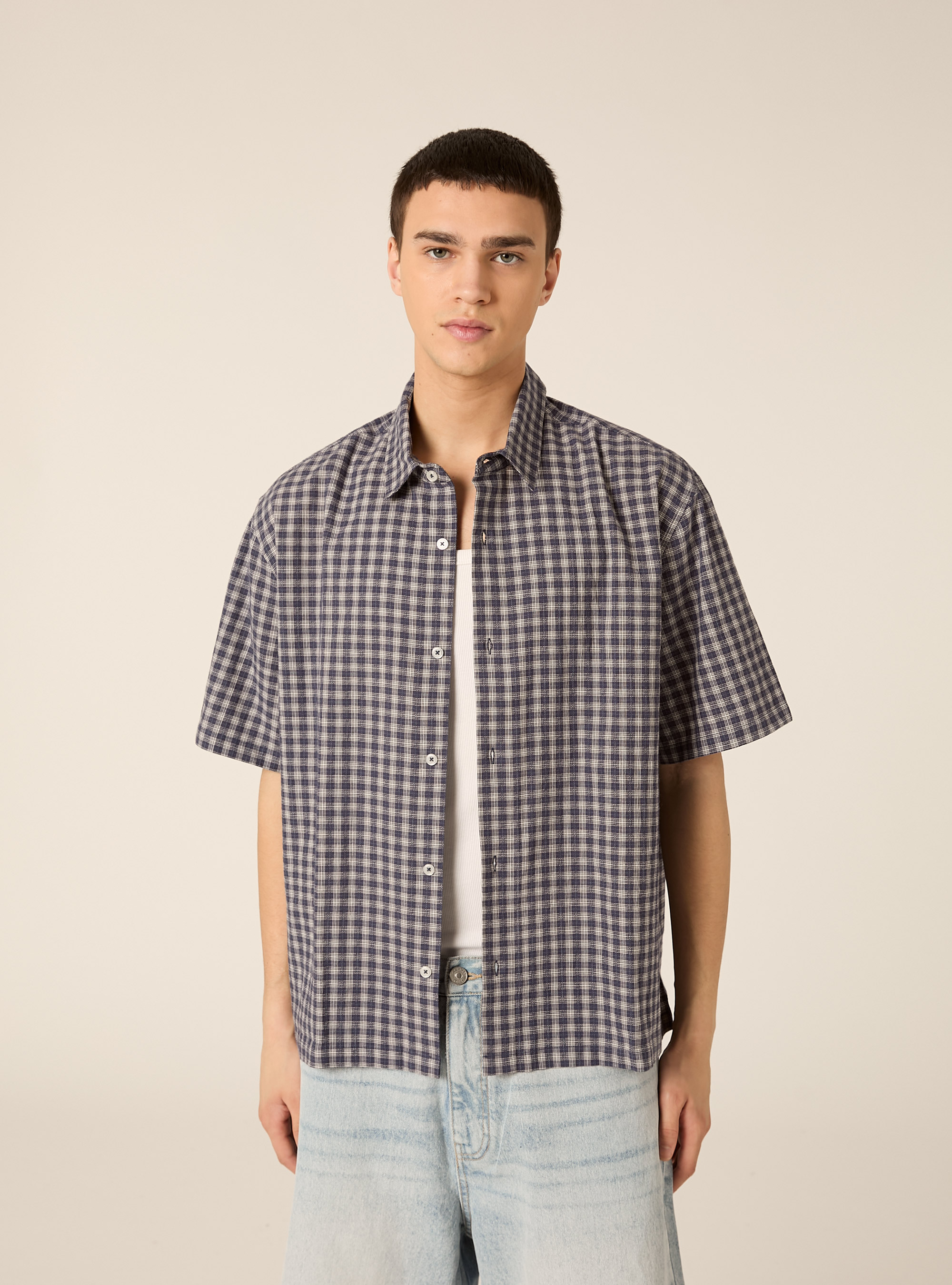 Camicia a quadri boxy fit, BLU MEDIO
