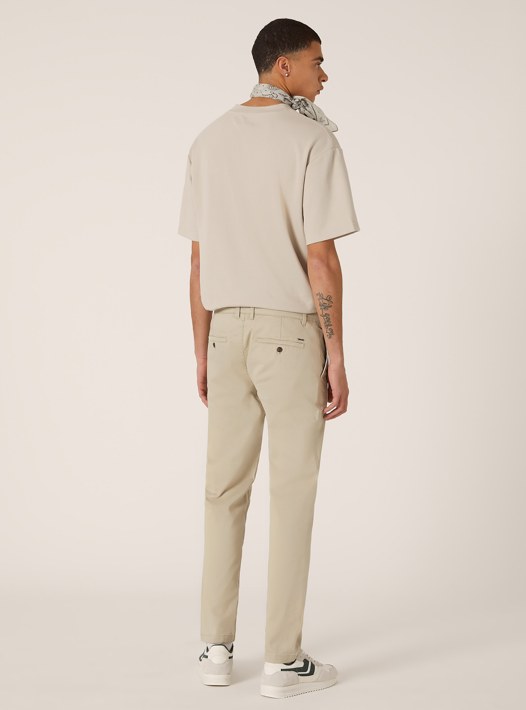 Pantalon chino stretch en serg&eacute; coupe skinny, BG2 BEIGE MEDIUM