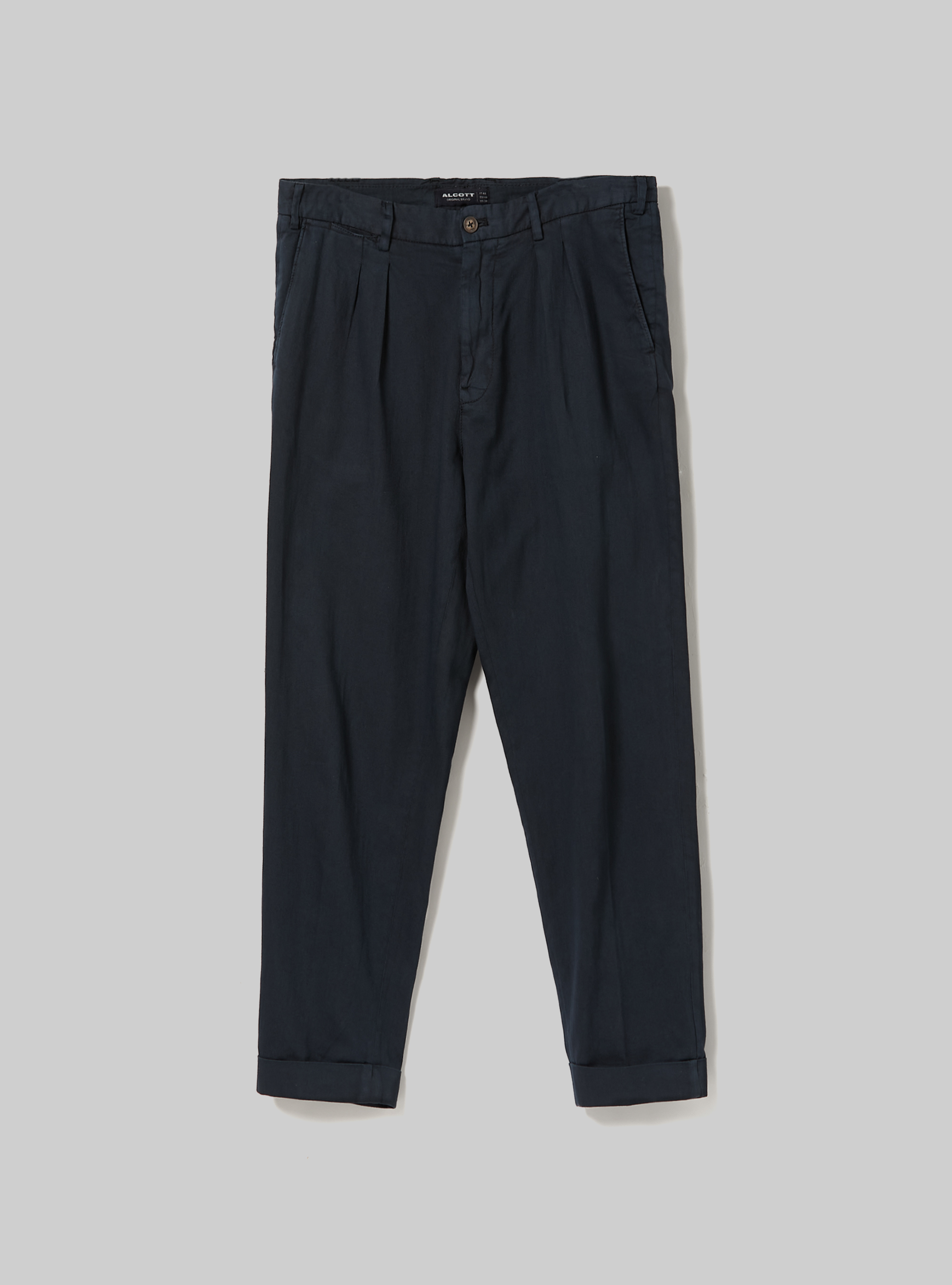 Pantalon chino en lin m&eacute;lang&eacute; avec pinces, NA2 NAVY MEDIUM