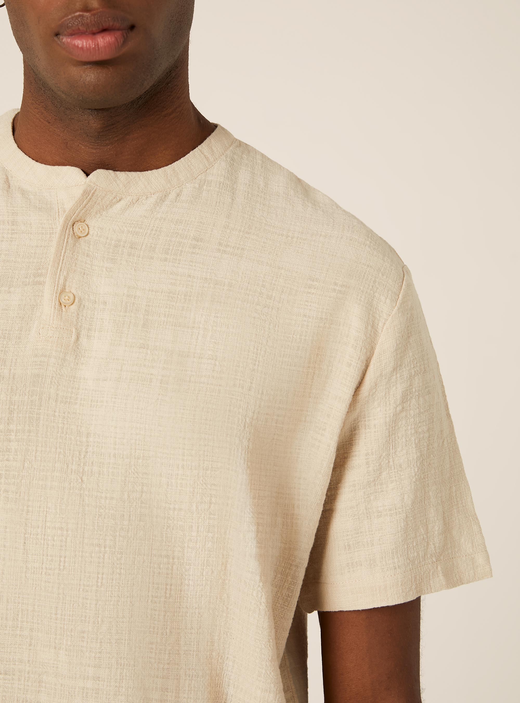Short Sleeve Henley Shirt, BG3 BEIGE LIGHT