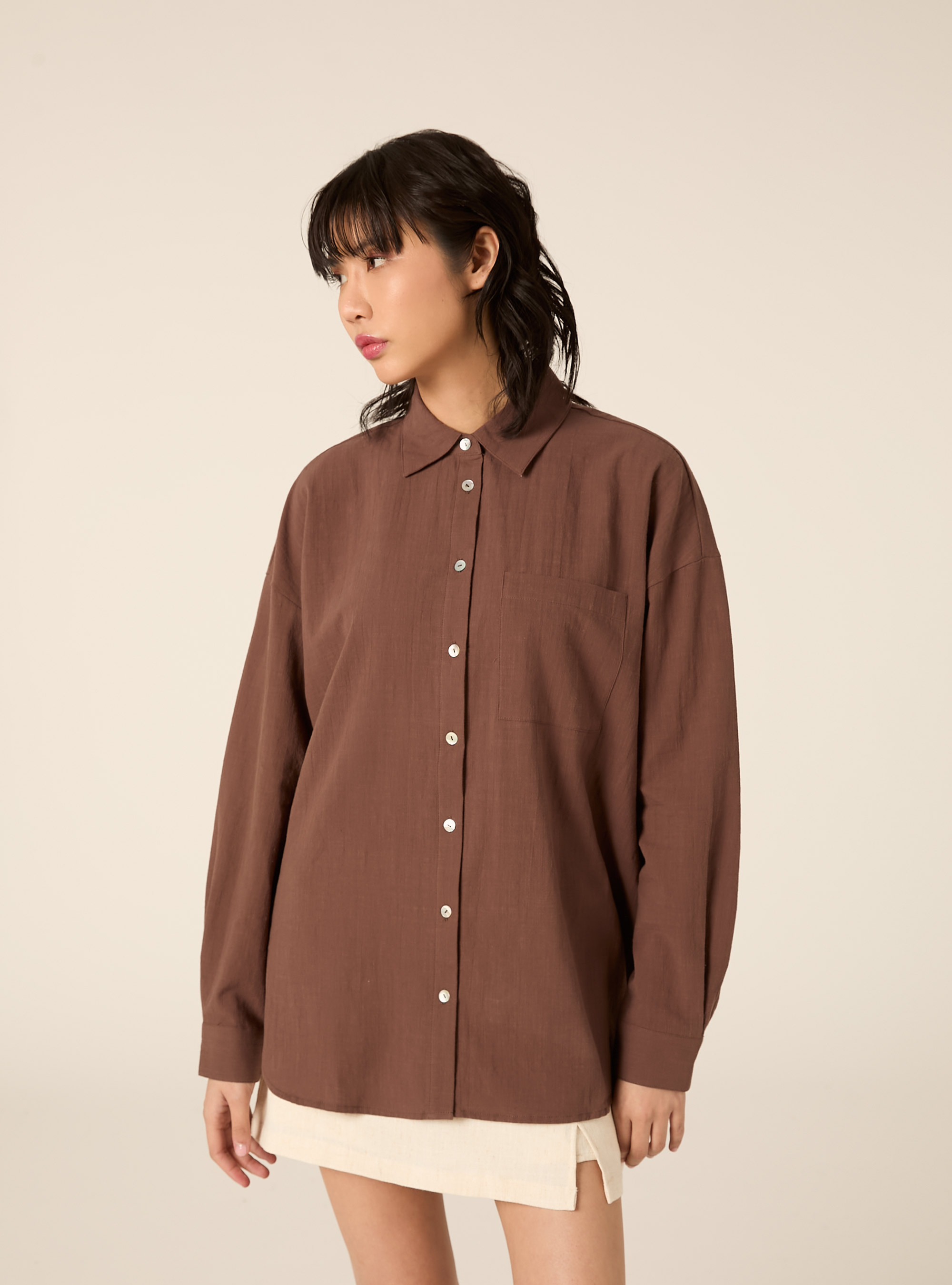 Oversized Shirt with Pocket, BR2 BROWN MEDIUM