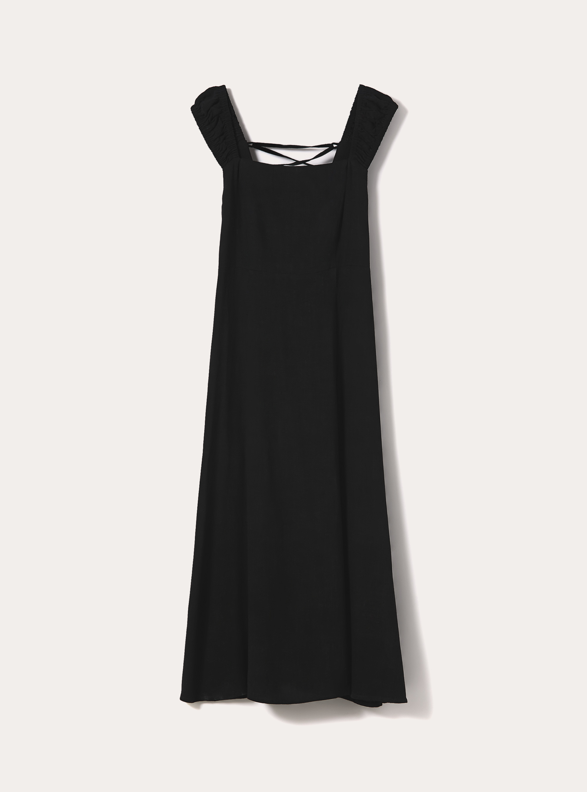 Linen-blend dress with an open back, BK1 BLACK