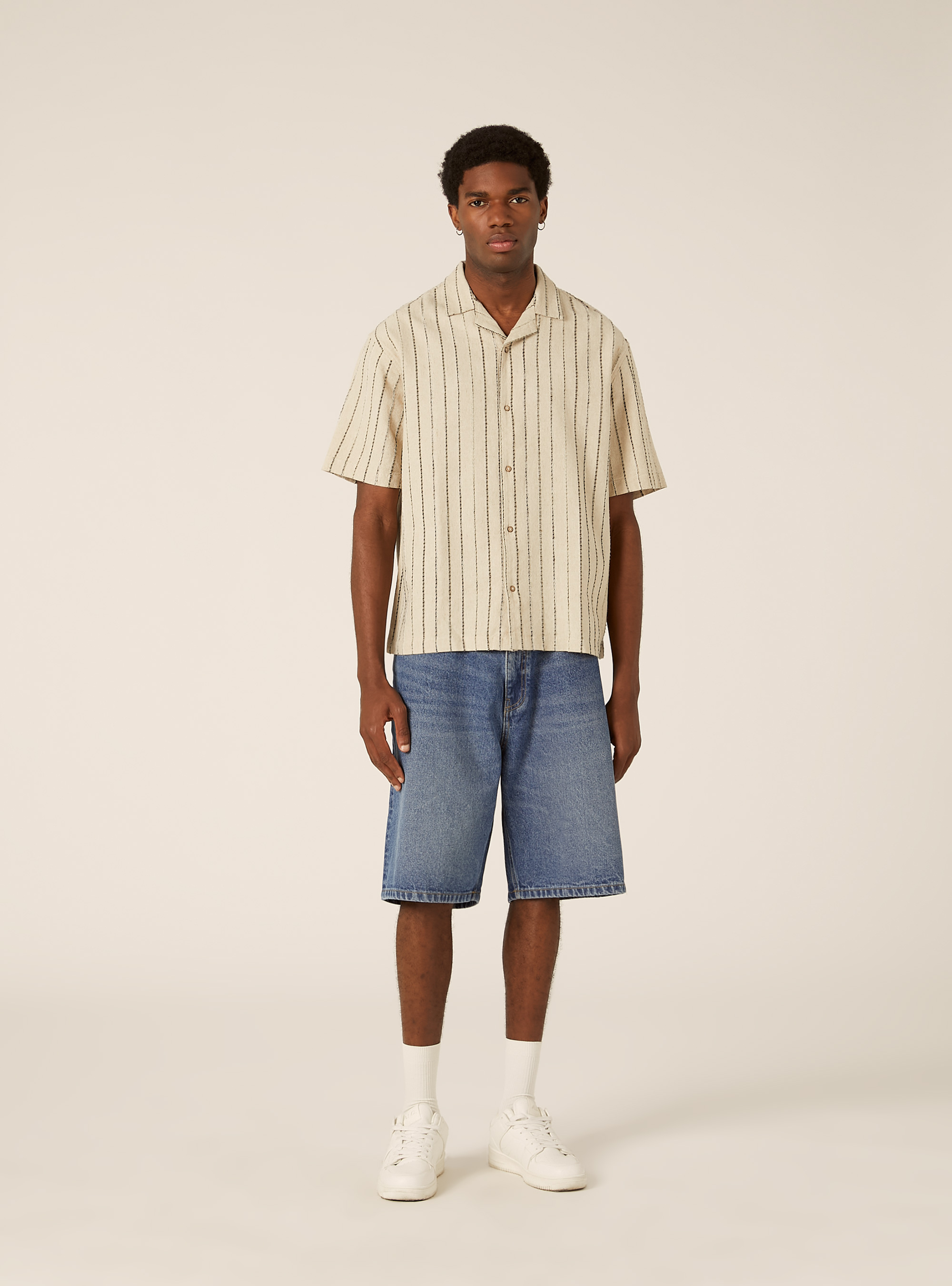Striped linen blend shirt, BG3 BEIGE LIGHT