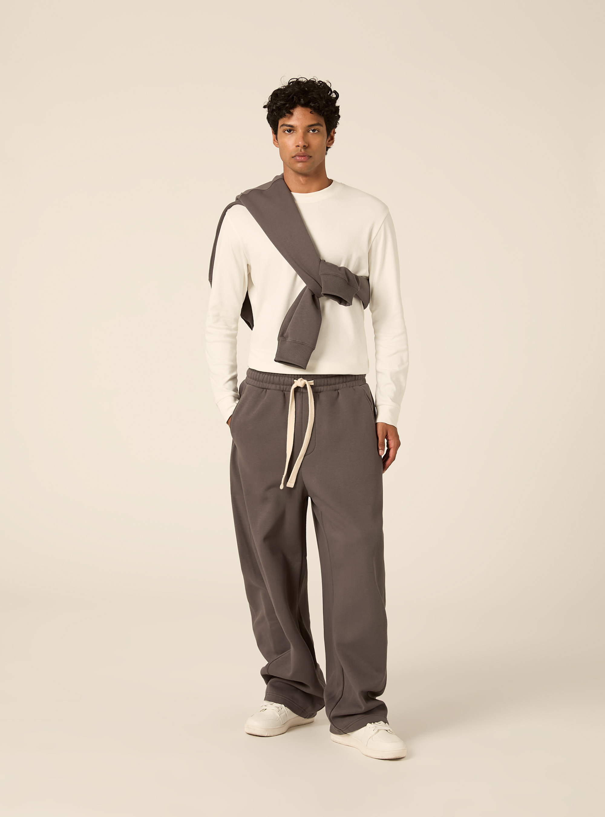 Barrel fit fleece trousers, GY1 GREY DARK