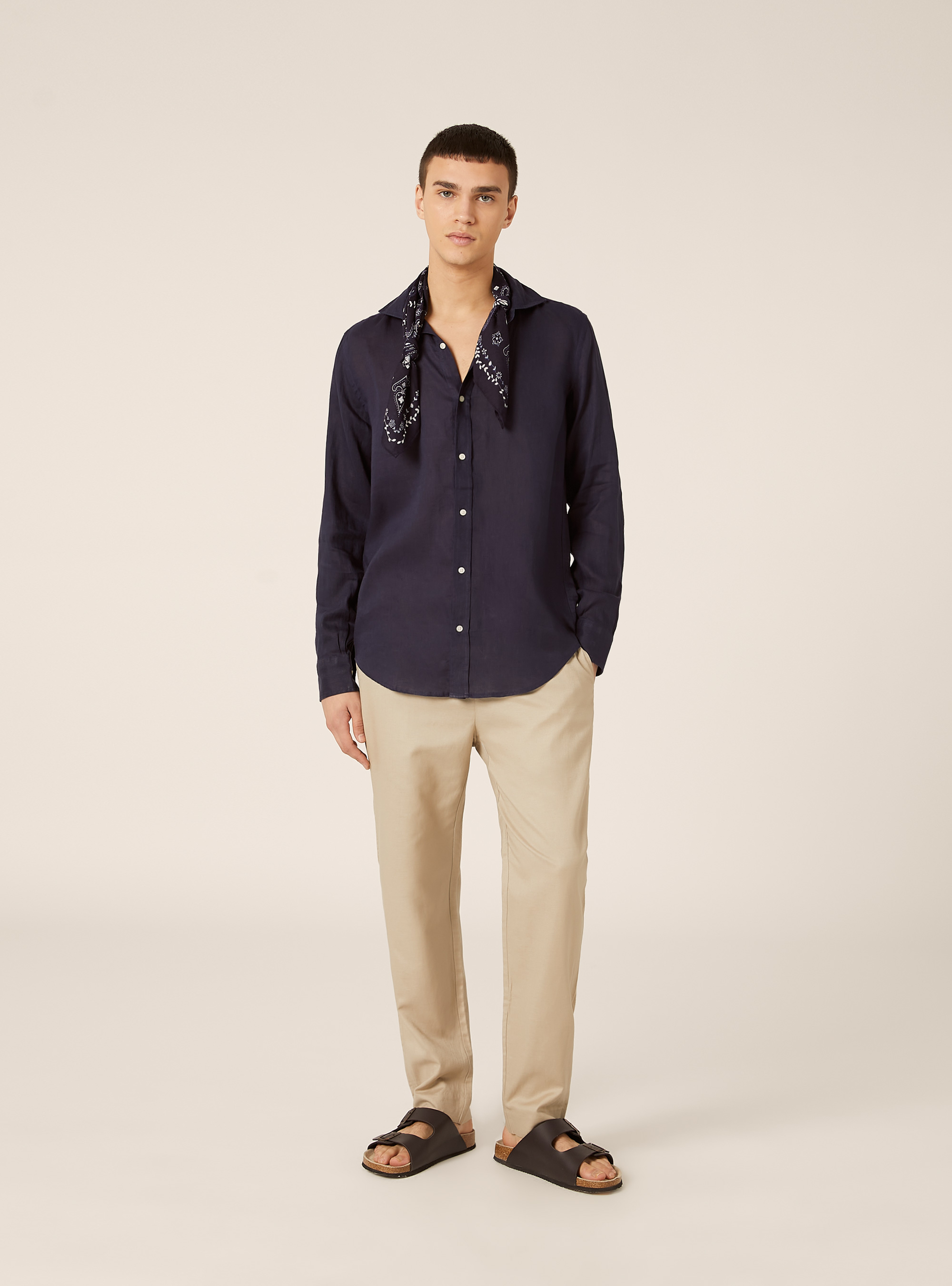 Long-sleeved pure linen shirt, NA2 NAVY MEDIUM