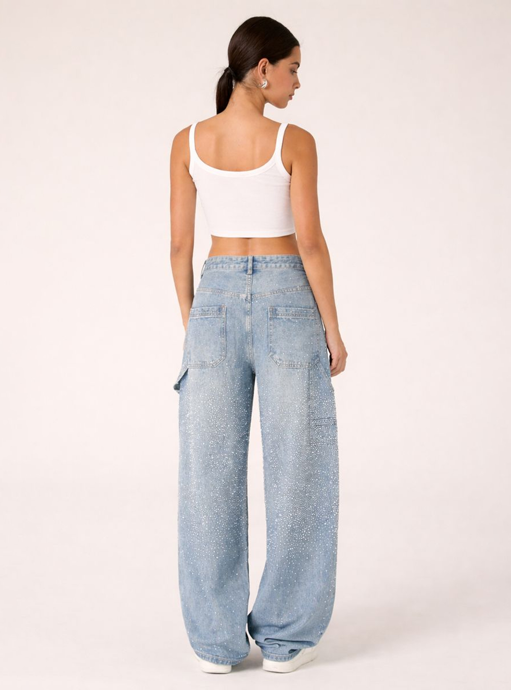 Vaqueros baggy carpenter con pedrer&iacute;a, D006 AZURE