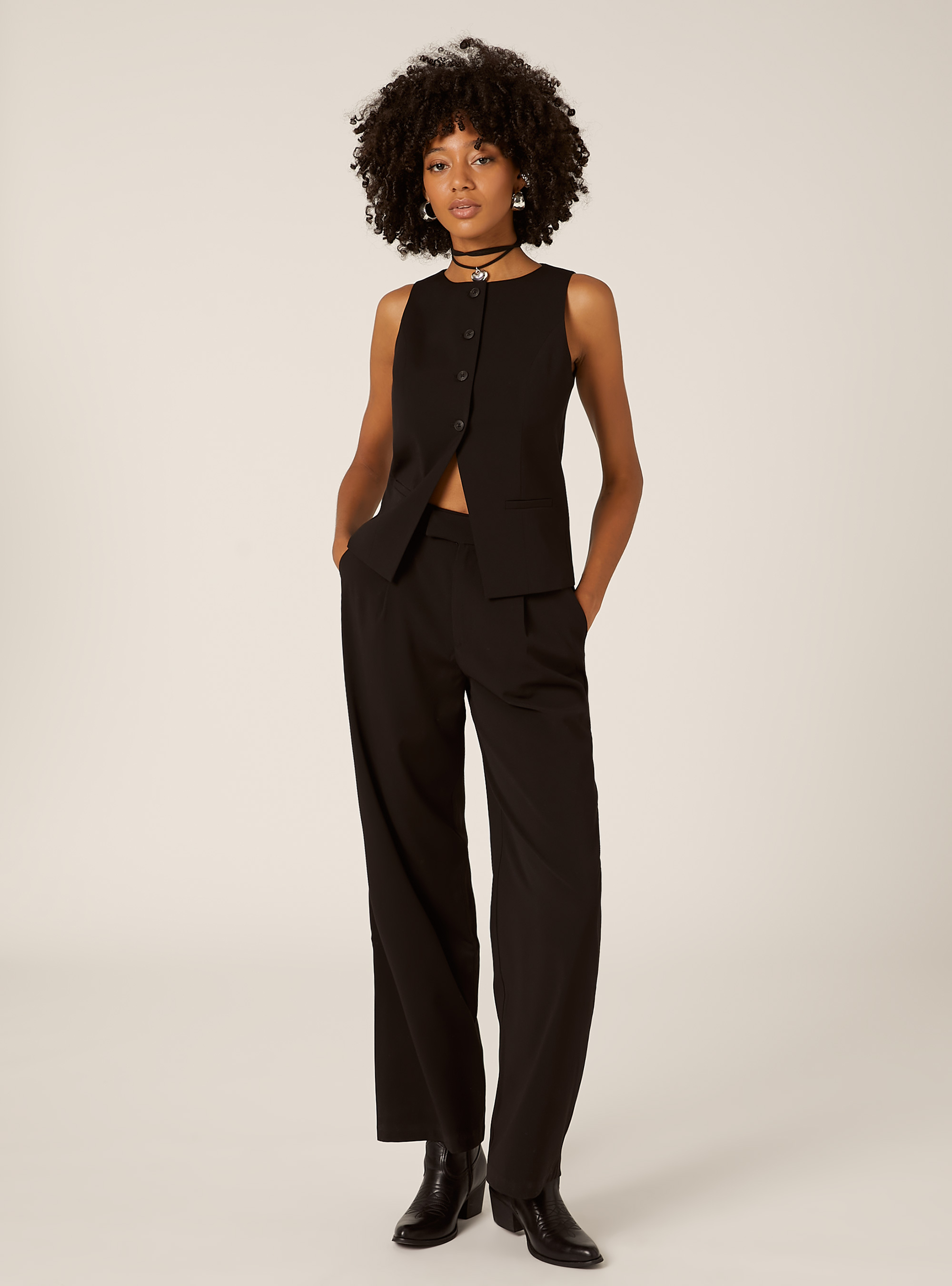 Gilet classique &agrave; boutons, BK1 BLACK