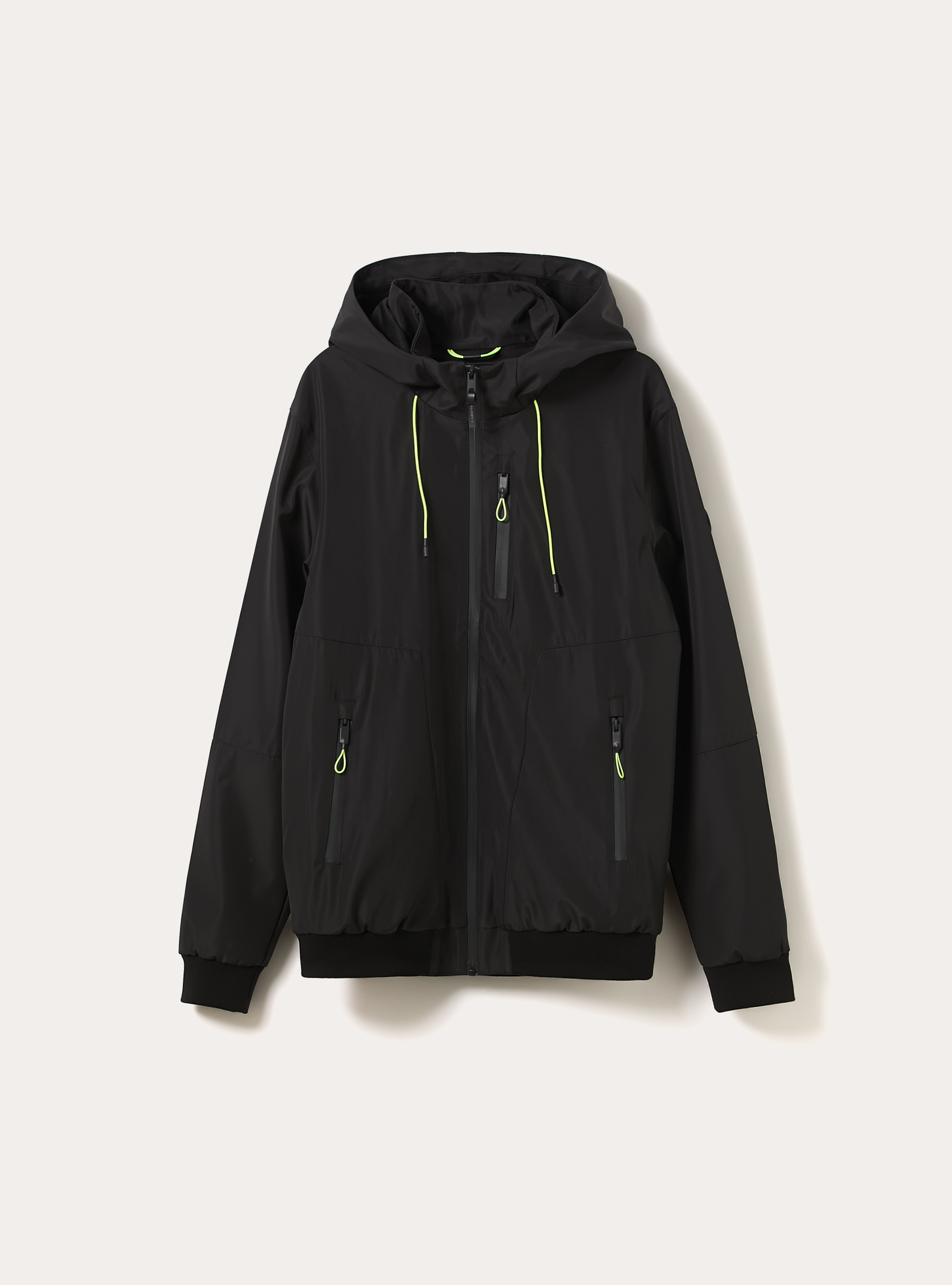 Windproof bomber jacket with hood, BK1 BLACK